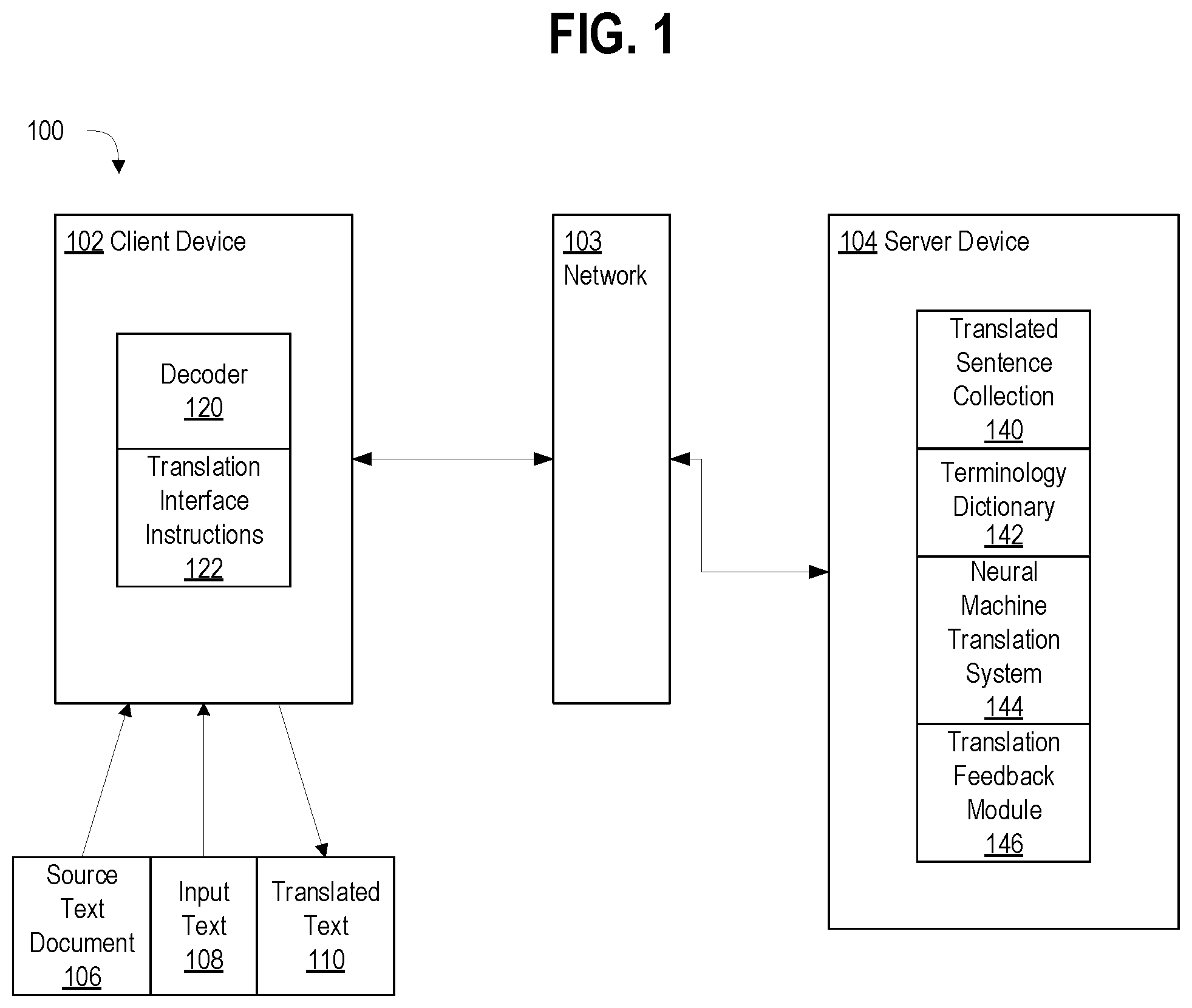 Patent US12307215 — Partial execution of translation in browser — Figure 1