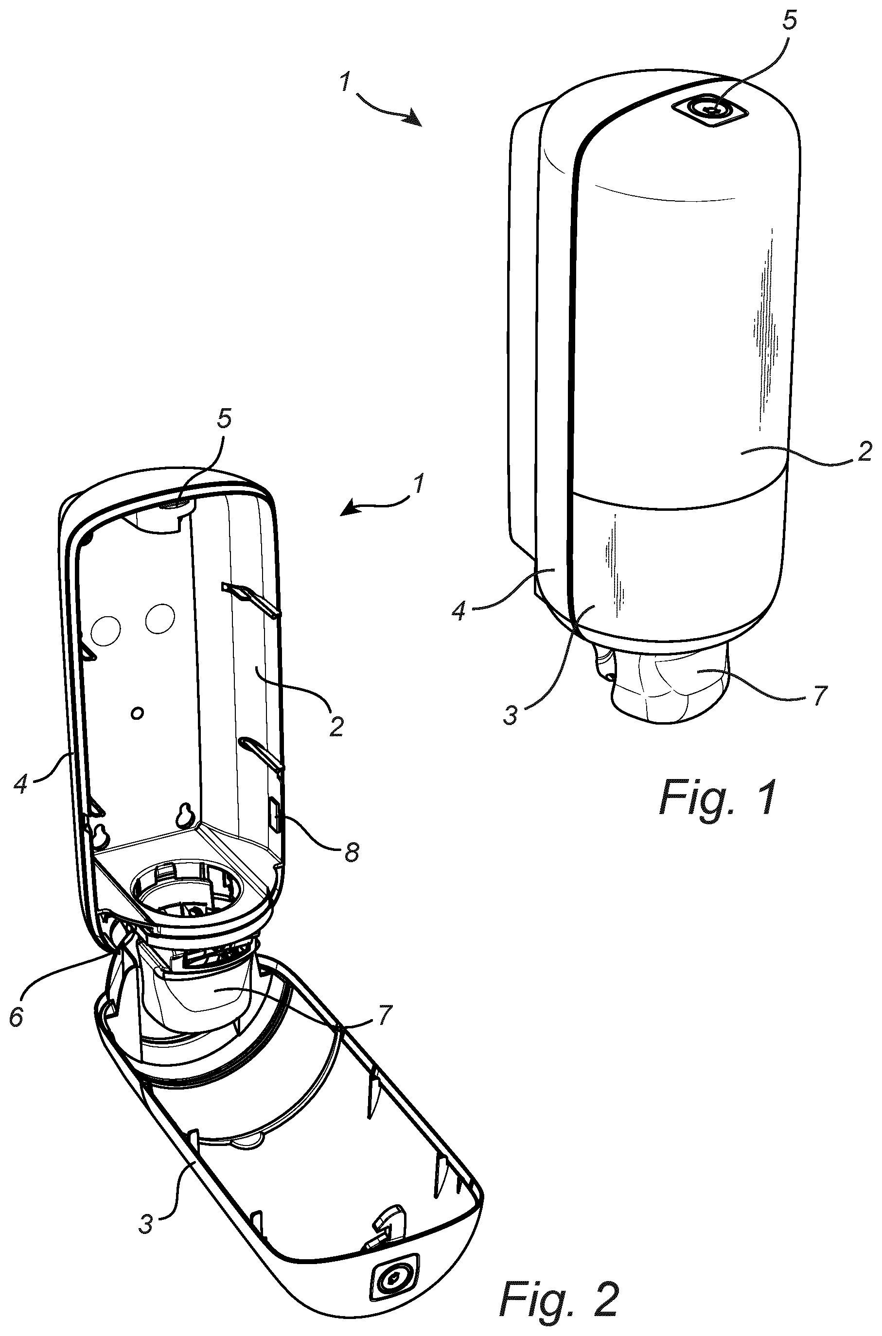 Patent US12307320 — Dispenser system comprising a dispenser and a replaceable liquid container — Figure 1
