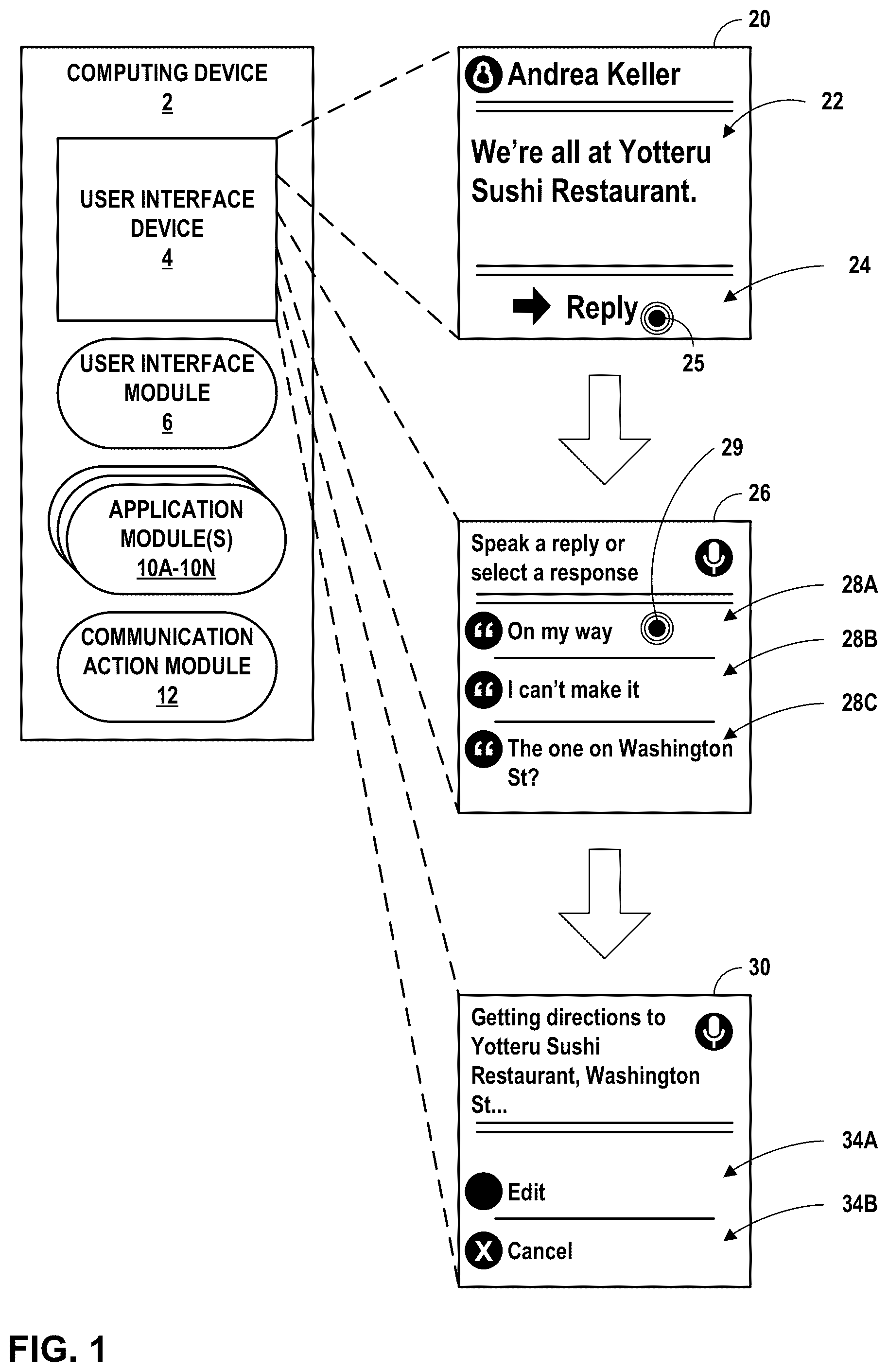 Patent US12307387 — Automatic actions based on contextual replies — Figure 1