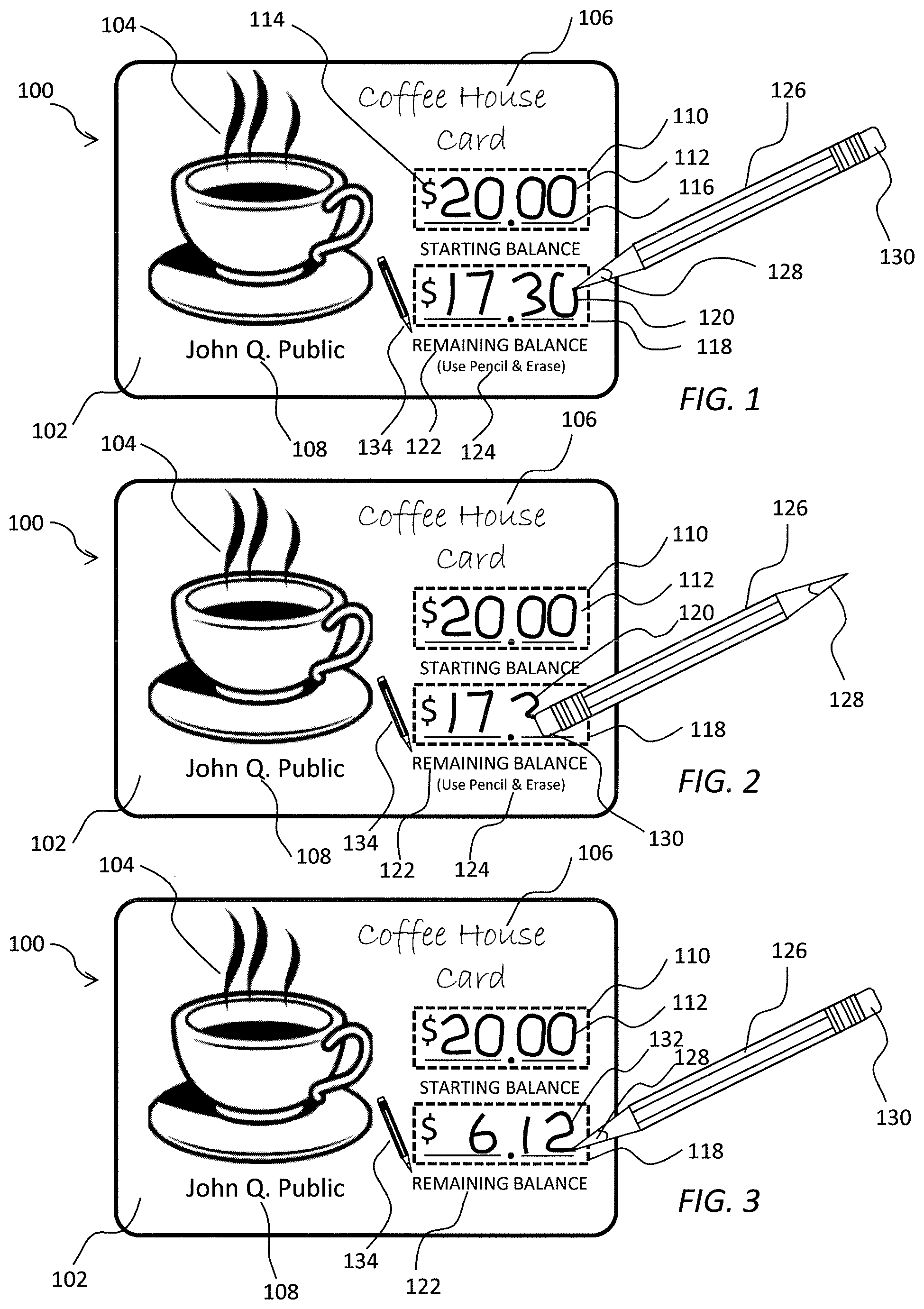 Patent US12307436 — Gift card with balance indicator panels — Figure 1