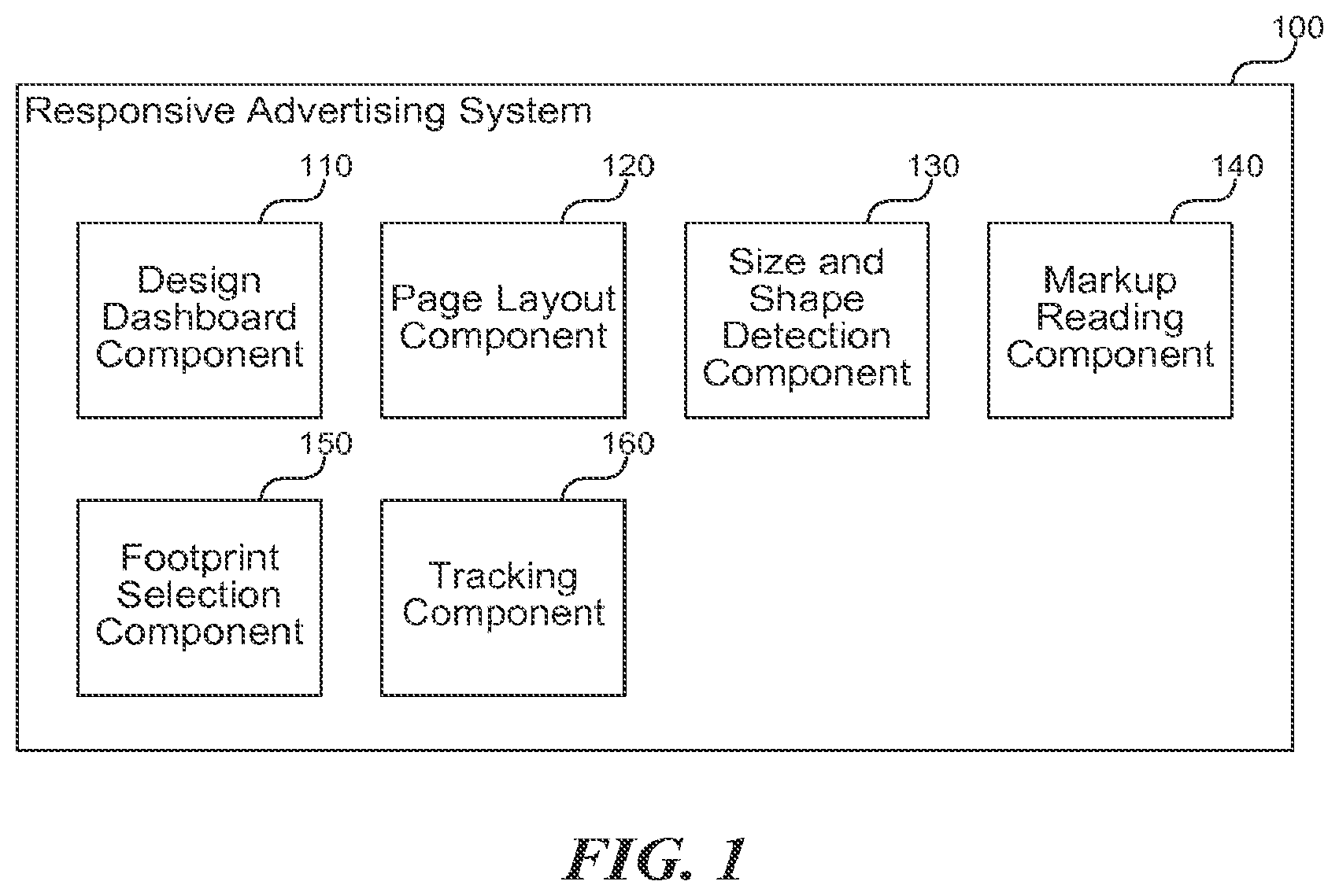 Patent US12307489 — Responsive advertisement footprint and framework — Figure 1