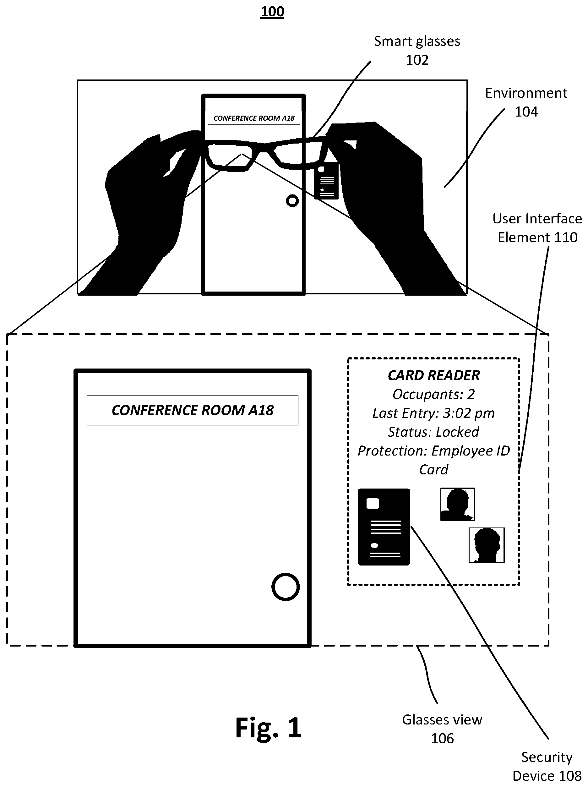 Patent US12307550 — Systems and methods for providing security system information through smart glasses — Figure 1