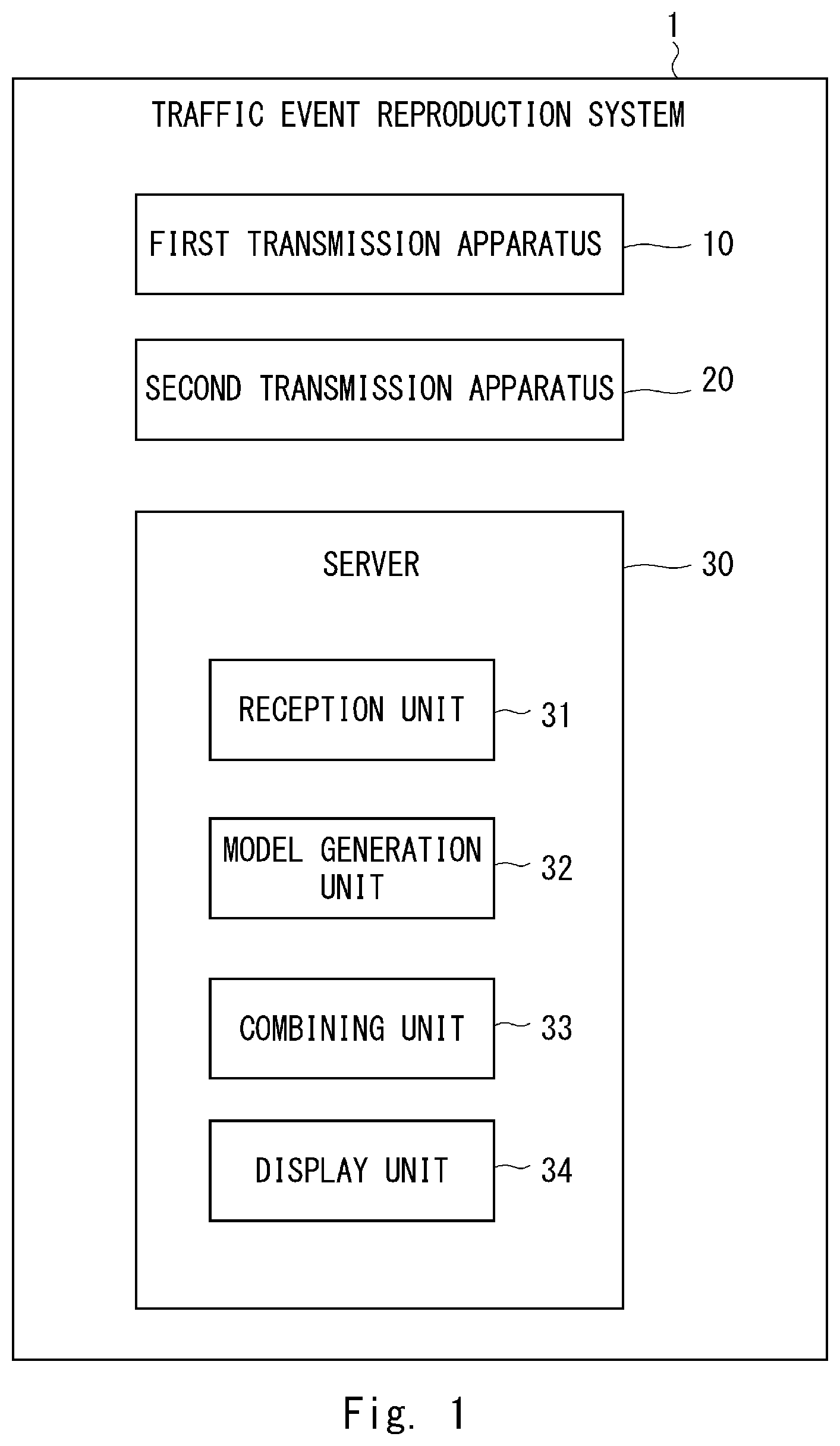 Patent US12307578 — Traffic event reproduction system, server, traffic event reproduction method, and non-transitory computer readable medium — Figure 1