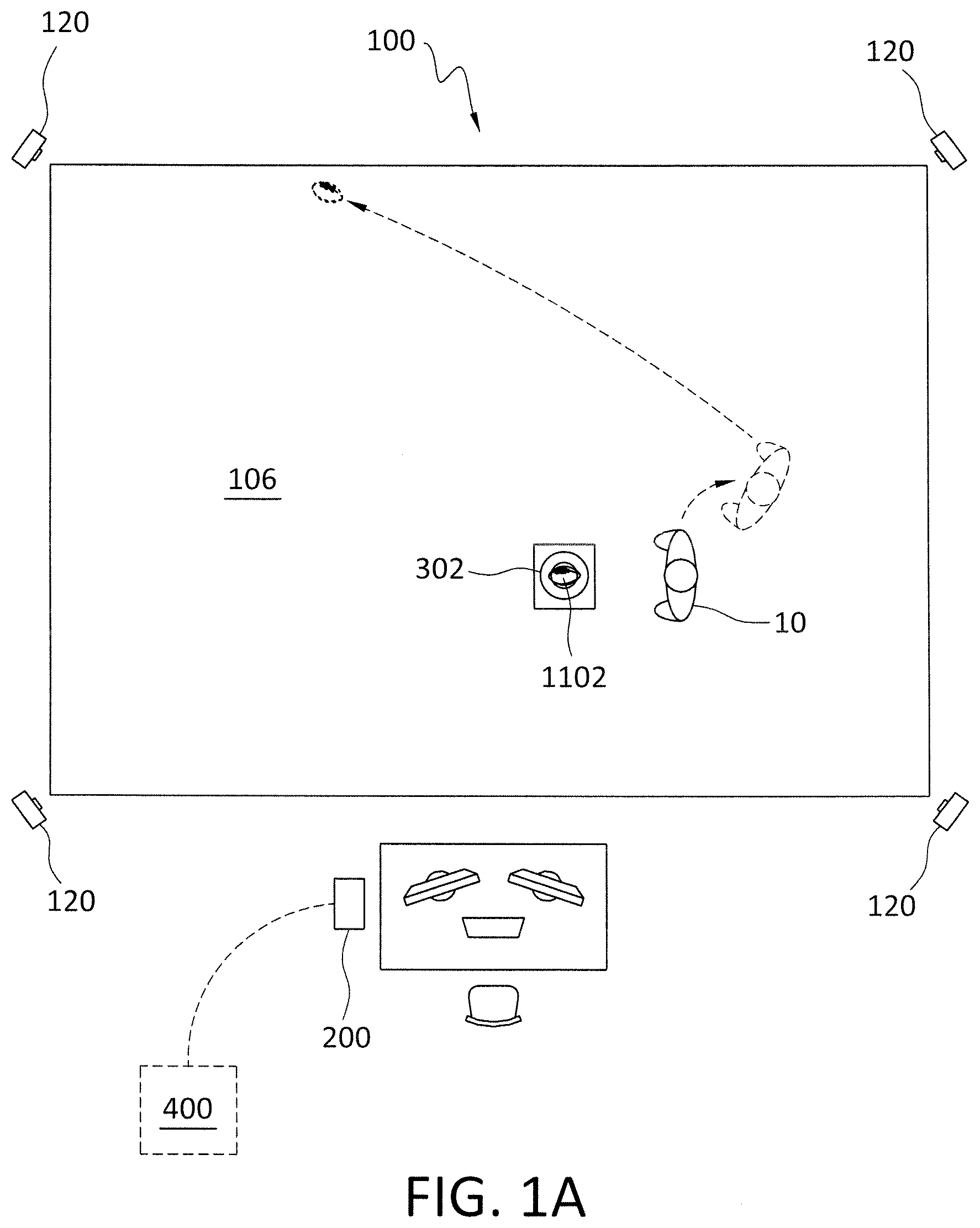 Patent US12307689 — Virtual reality translation of location based on starting position of sports implement — Figure 1