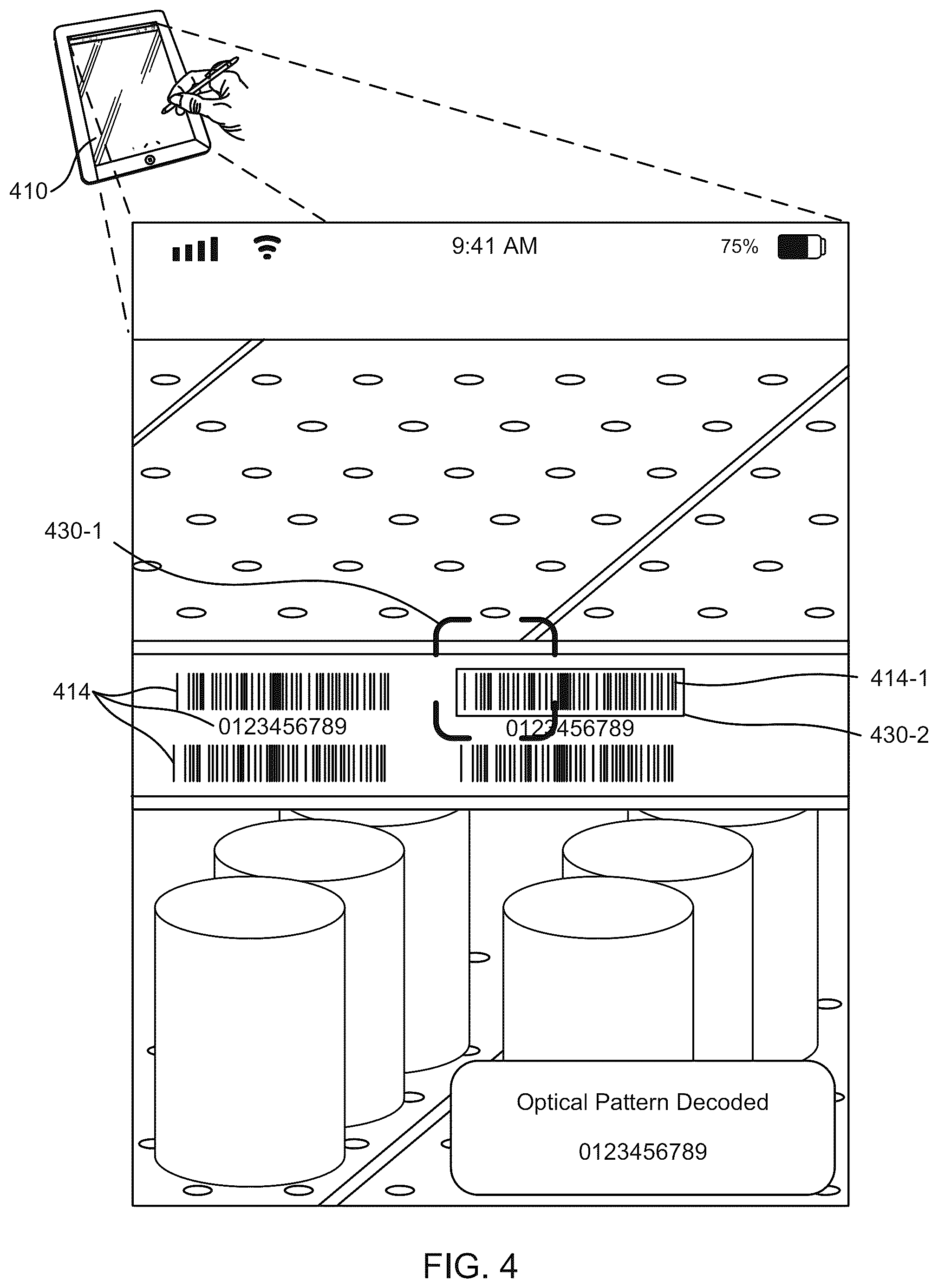 Patent US12307737 Figure 4 – Adaptive selection area for image-based decoding of optical patterns