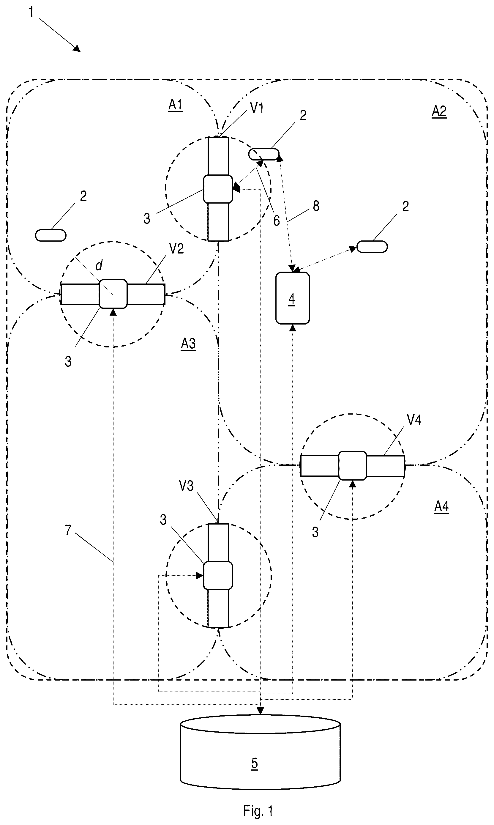 Patent US12307846 — System and method for monitoring the conditions and movements of a user within an area of interest — Figure 1