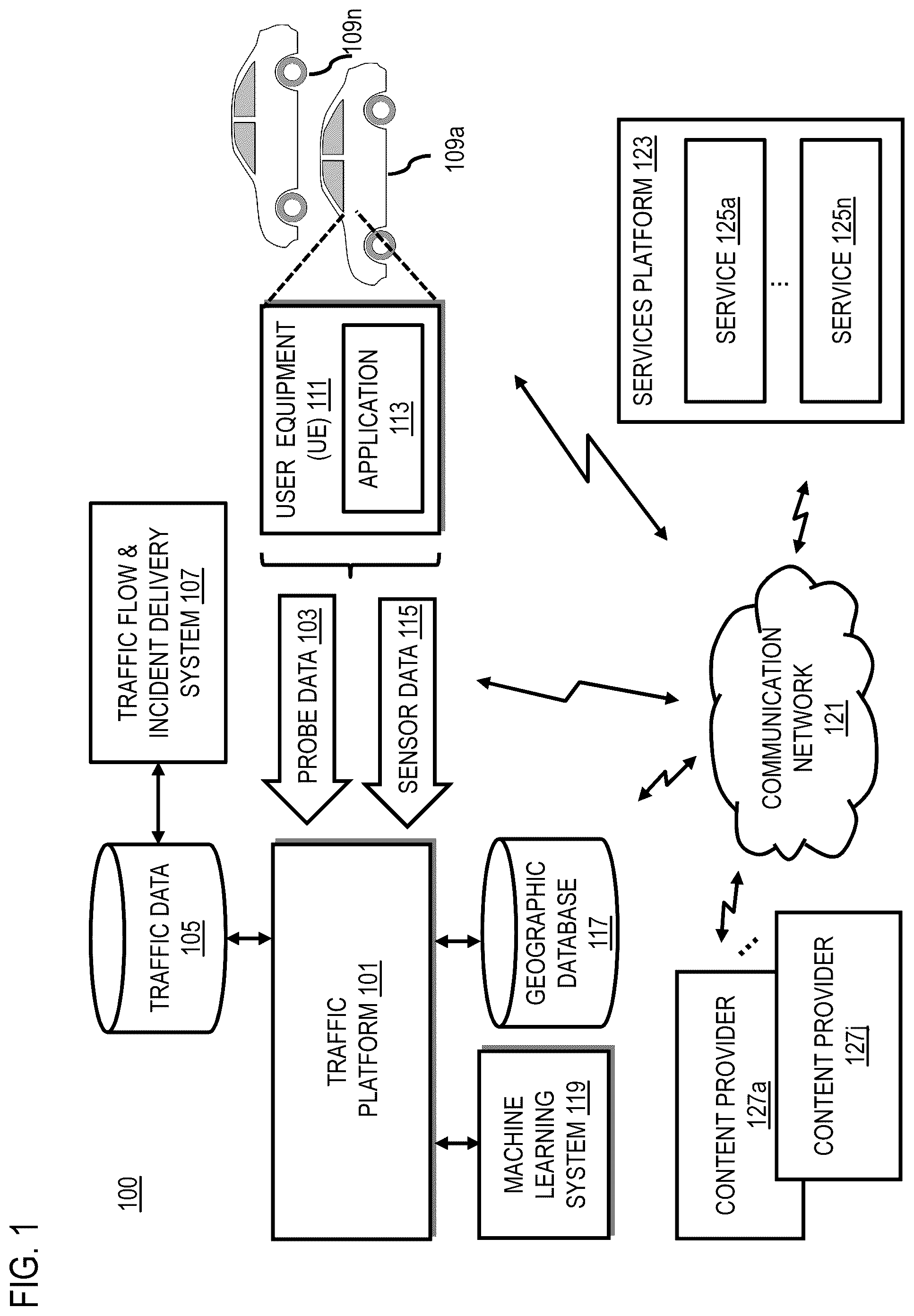 Patent US12307886 — Method, apparatus, and system for traffic prediction based on road segment travel time reliability — Figure 1