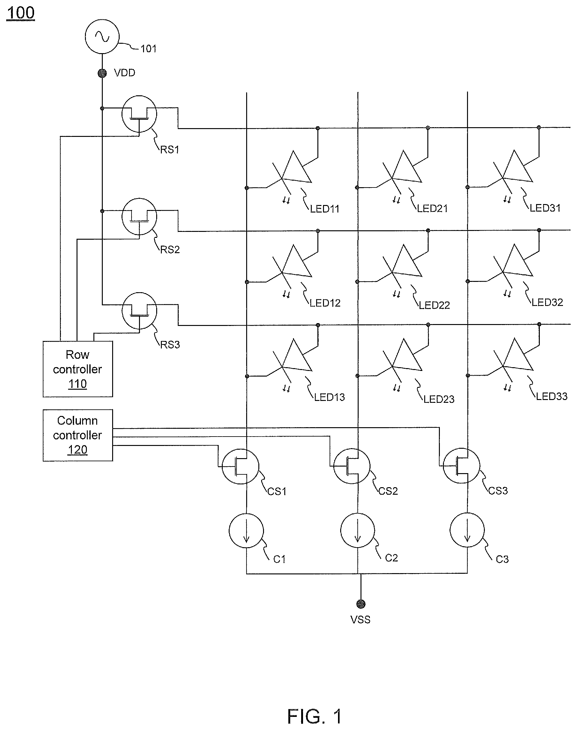 Patent US12307947 Figure 1 – Display apparatus including LED array