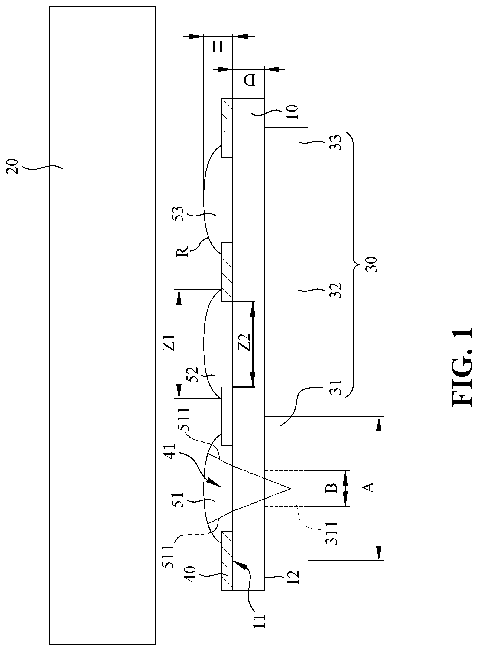 Patent US12307953 — Full-screen display device with different unit pixels for emitting and receiving light — Figure 1