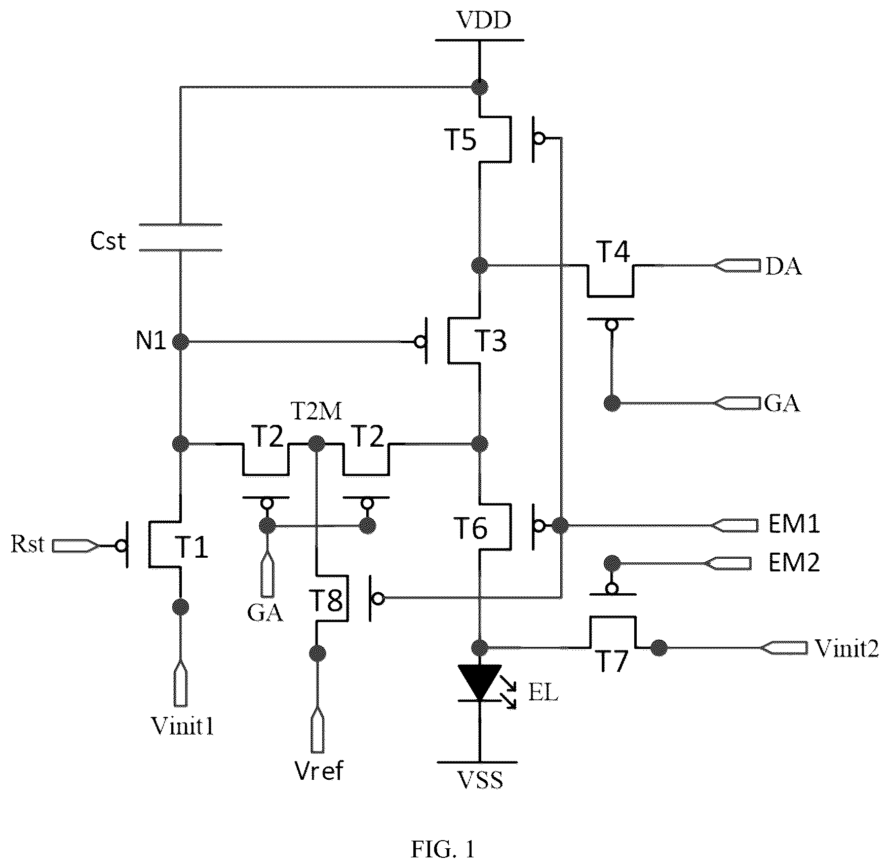 Patent US12307959 — Display substrate including a double-gate transistor and voltage stabilizing transistor — Figure 1