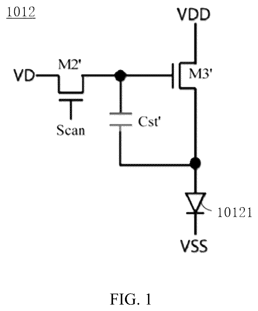 Patent US12307973 — Display panel and display device with anti-view pixel driving circuits connected to sub-pixel — Figure 1