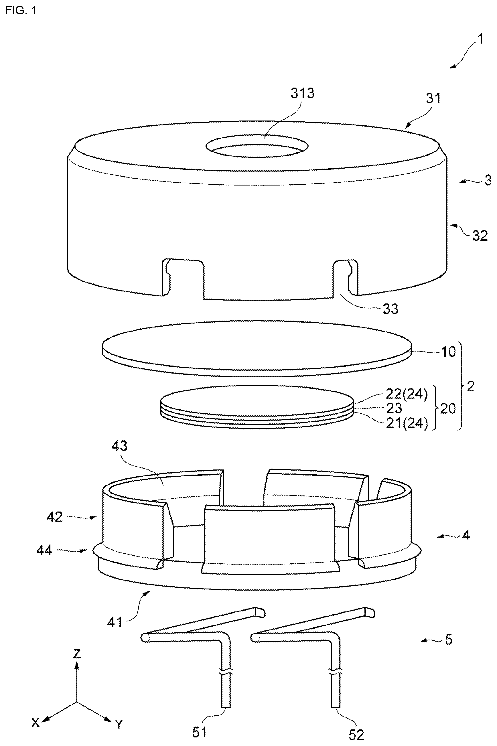 Patent US12308012 — Piezoelectric sounding component — Figure 1