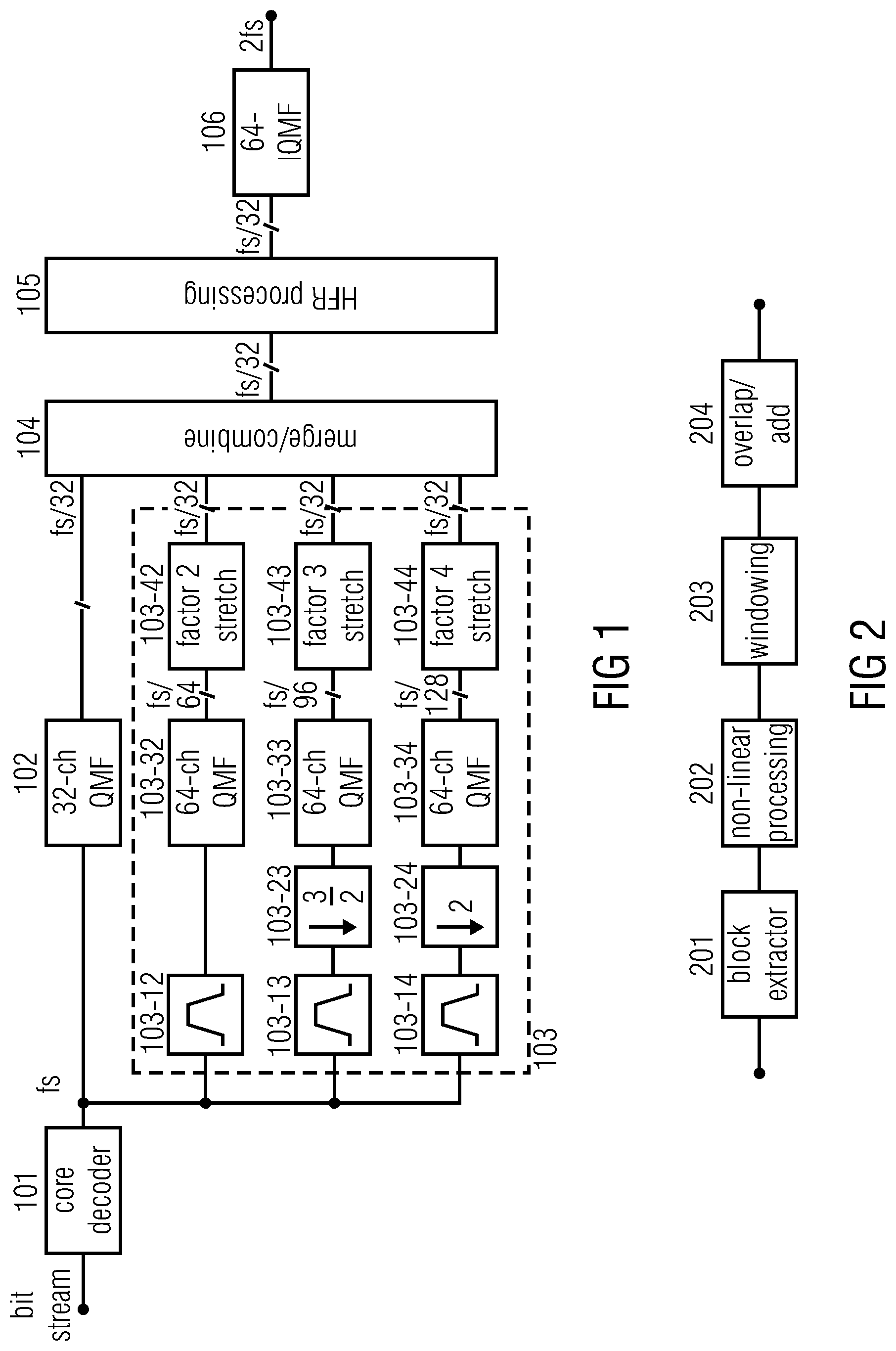 Patent US12308036 Figure 1 – Apparatus and method for processing an input audio signal using cascaded filterbanks