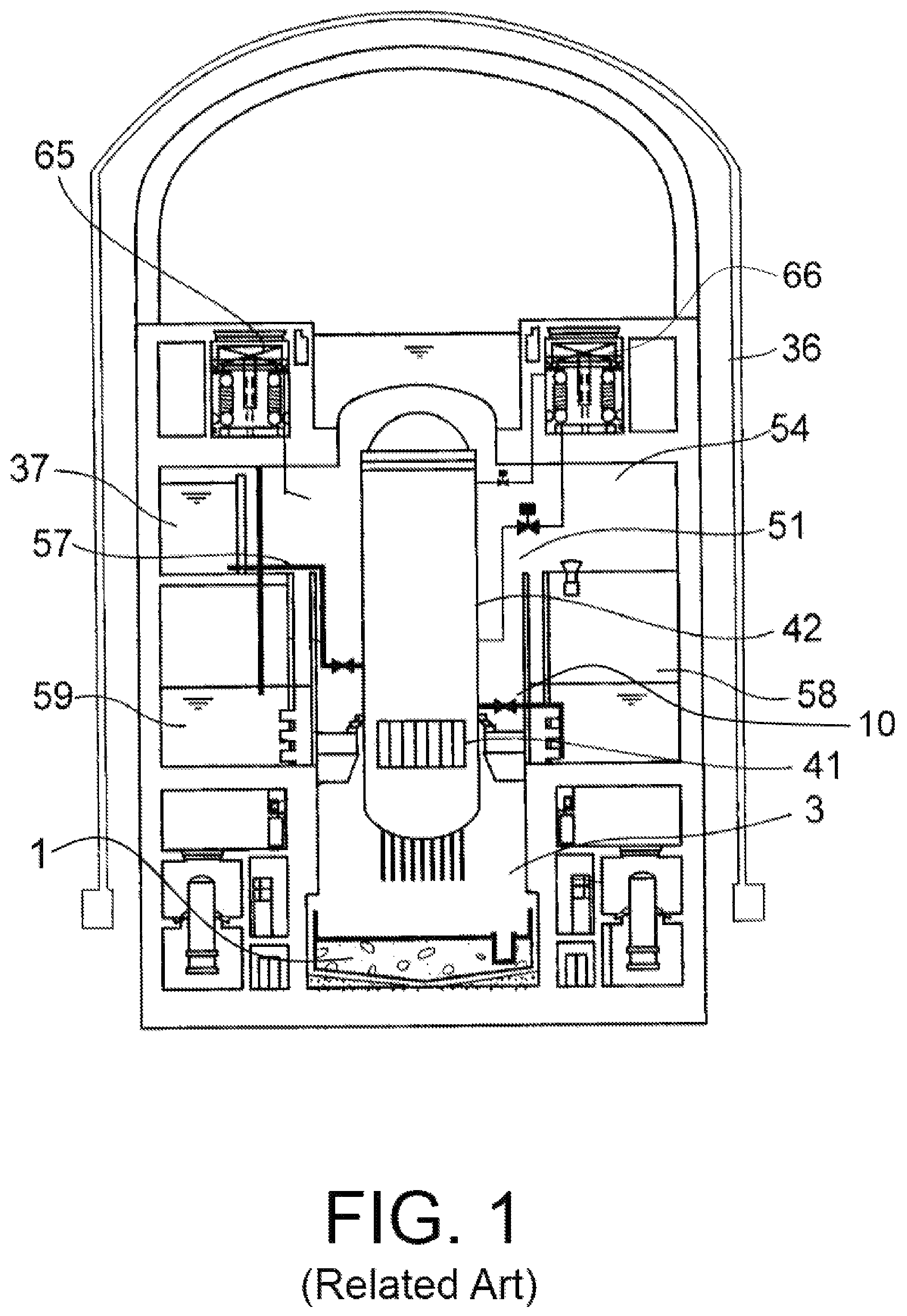 Patent US12308130 — Reactor condition controlled check valve permits coolant to flow from a reservoir to an isolation condenser chamber — Figure 1