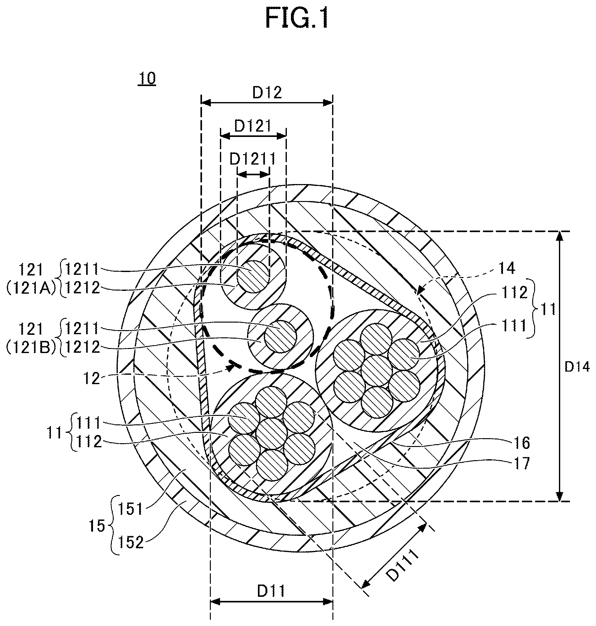 Patent US12308144 — Multi-core cable — Figure 1
