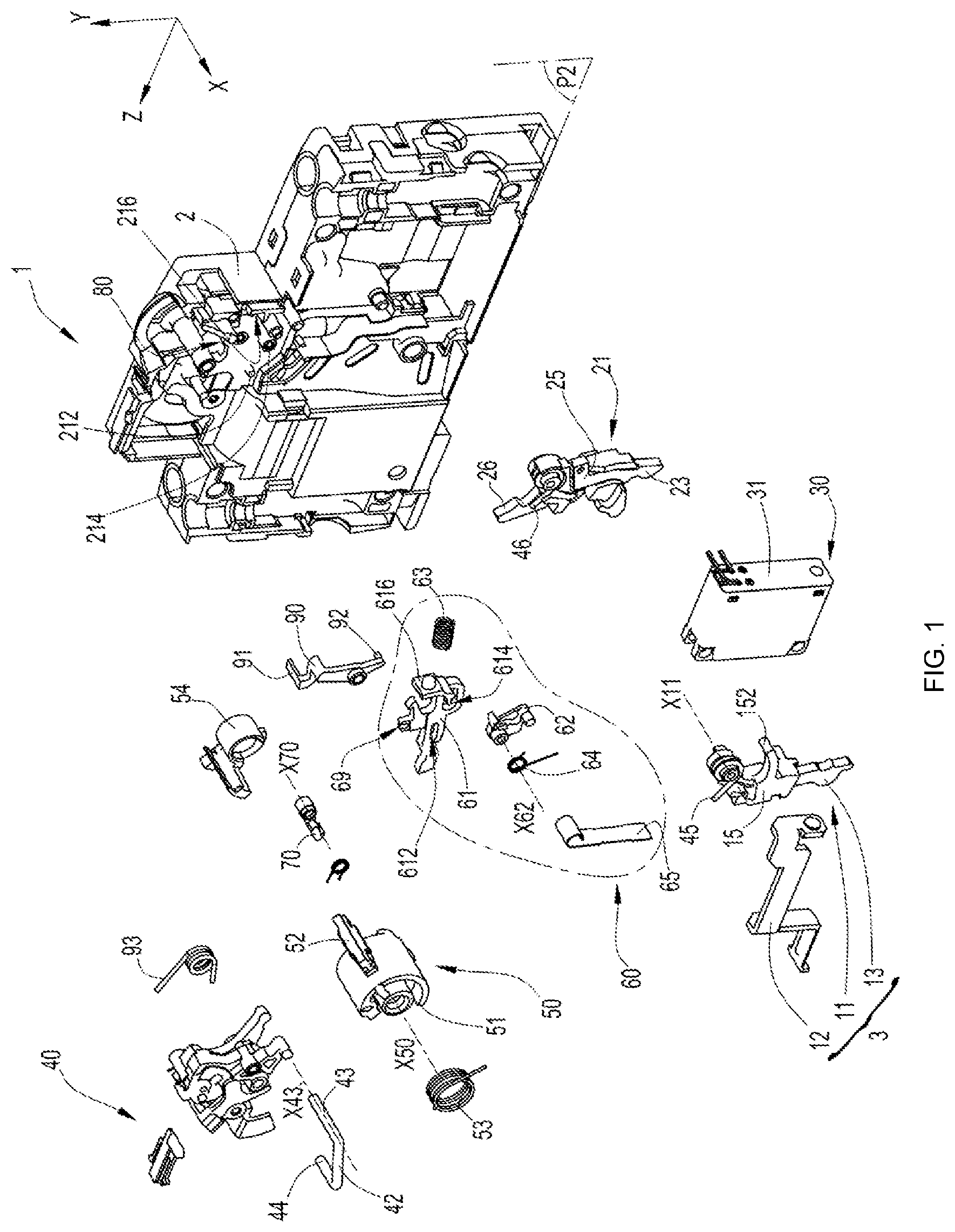 Patent US12308193 — Resetting RCD mechanism by the handle — Figure 1