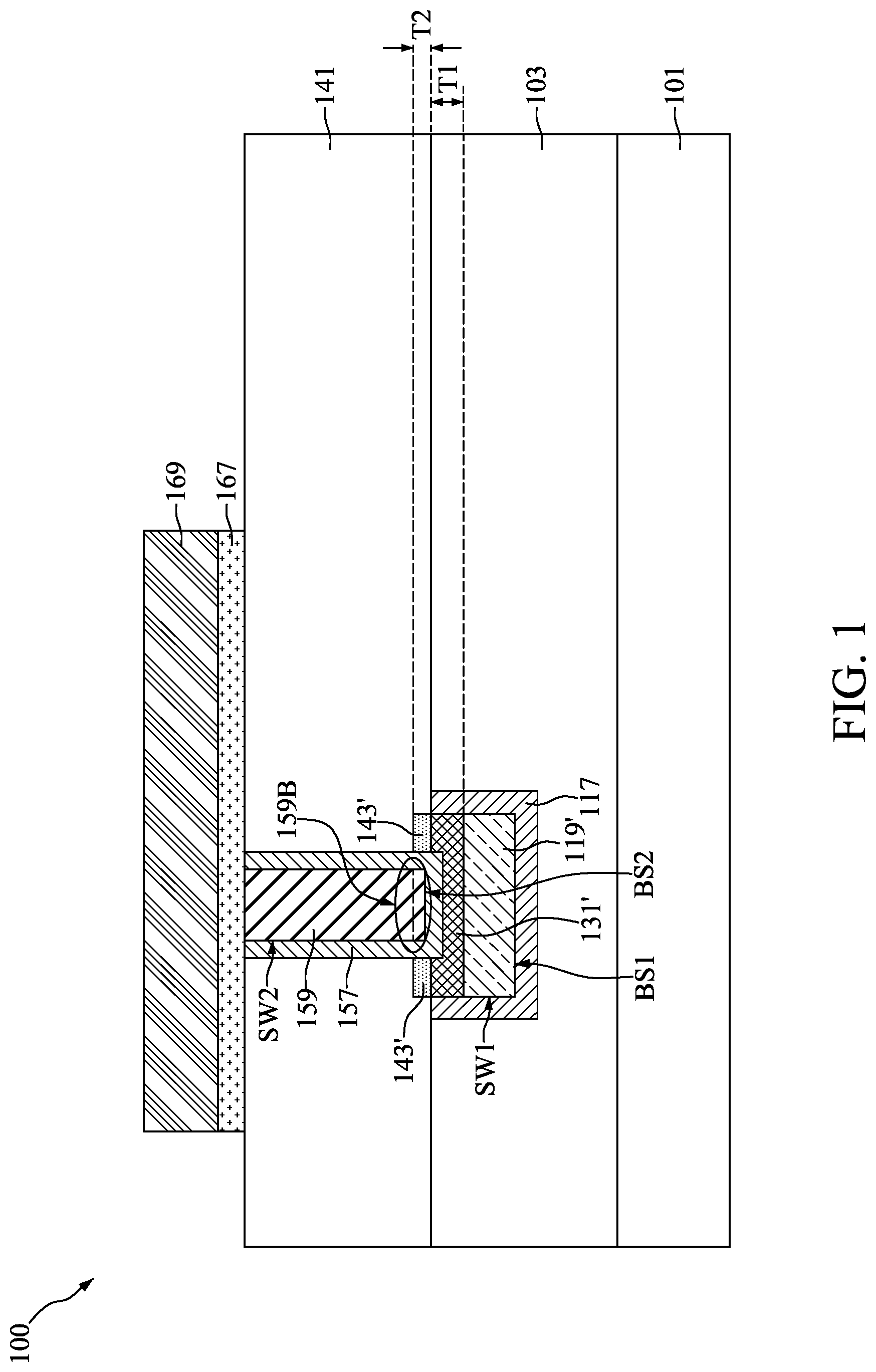 Patent US12308318 Figure 1 – Semiconductor device structure with barrier portion