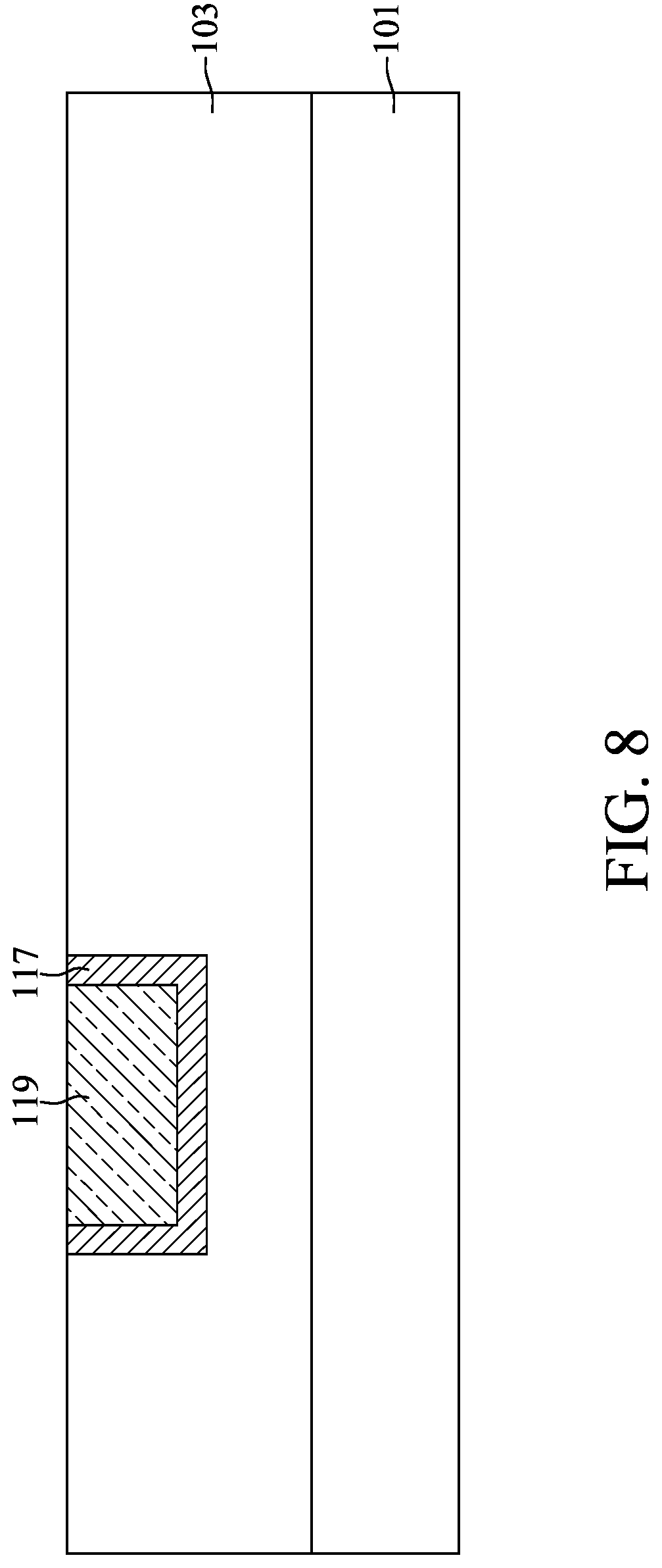 Patent US12308318 Figure 8 – Semiconductor device structure with barrier portion