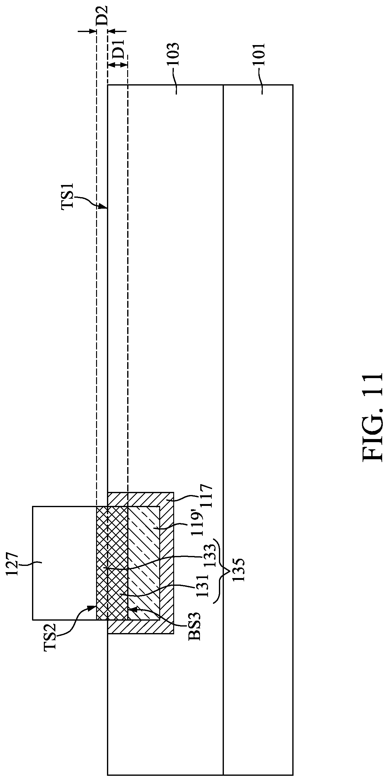 Patent US12308318 Figure 11 – Semiconductor device structure with barrier portion