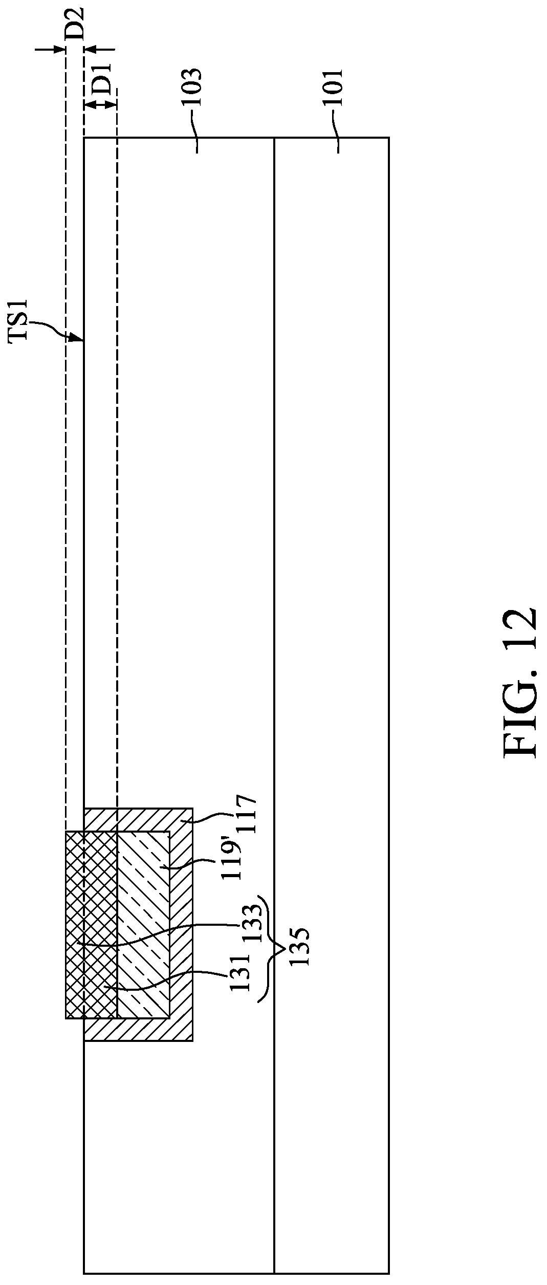 Patent US12308318 Figure 12 – Semiconductor device structure with barrier portion