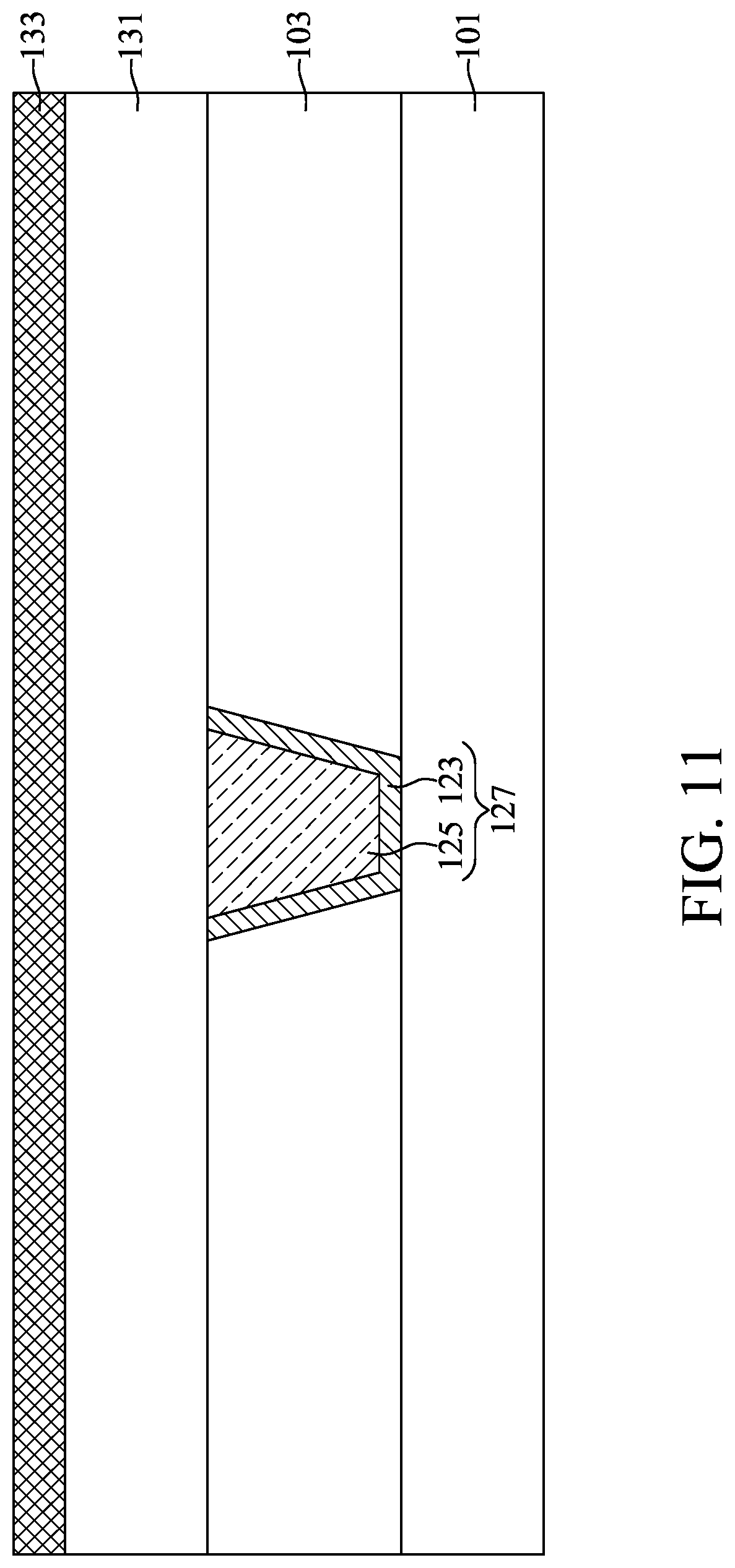 Patent US12308319 Figure 11 – Semiconductor device structure with fluorine-catching layer