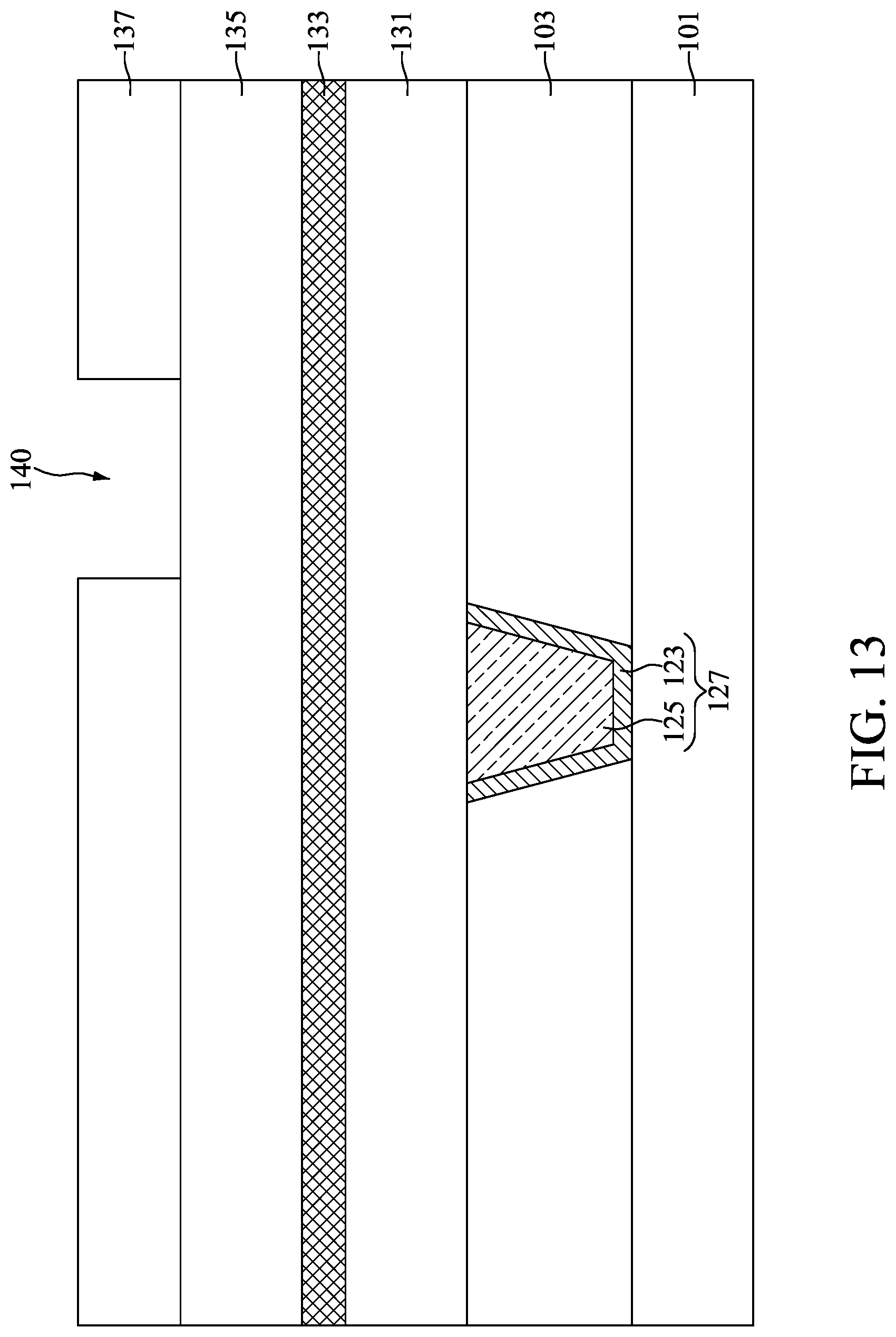 Patent US12308319 Figure 13 – Semiconductor device structure with fluorine-catching layer