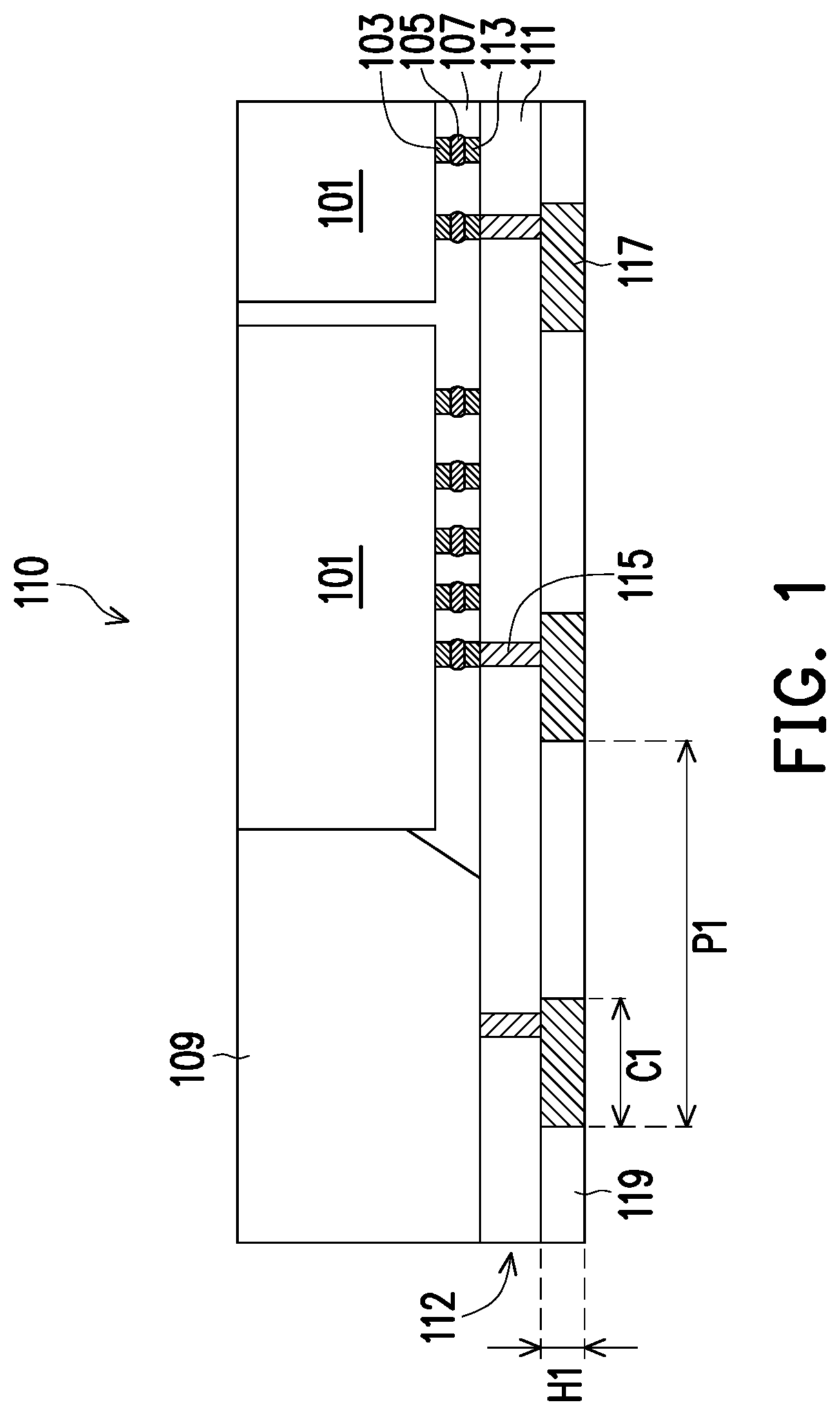 Patent US12308343 — Semiconductor device and method of forming the same — Figure 1