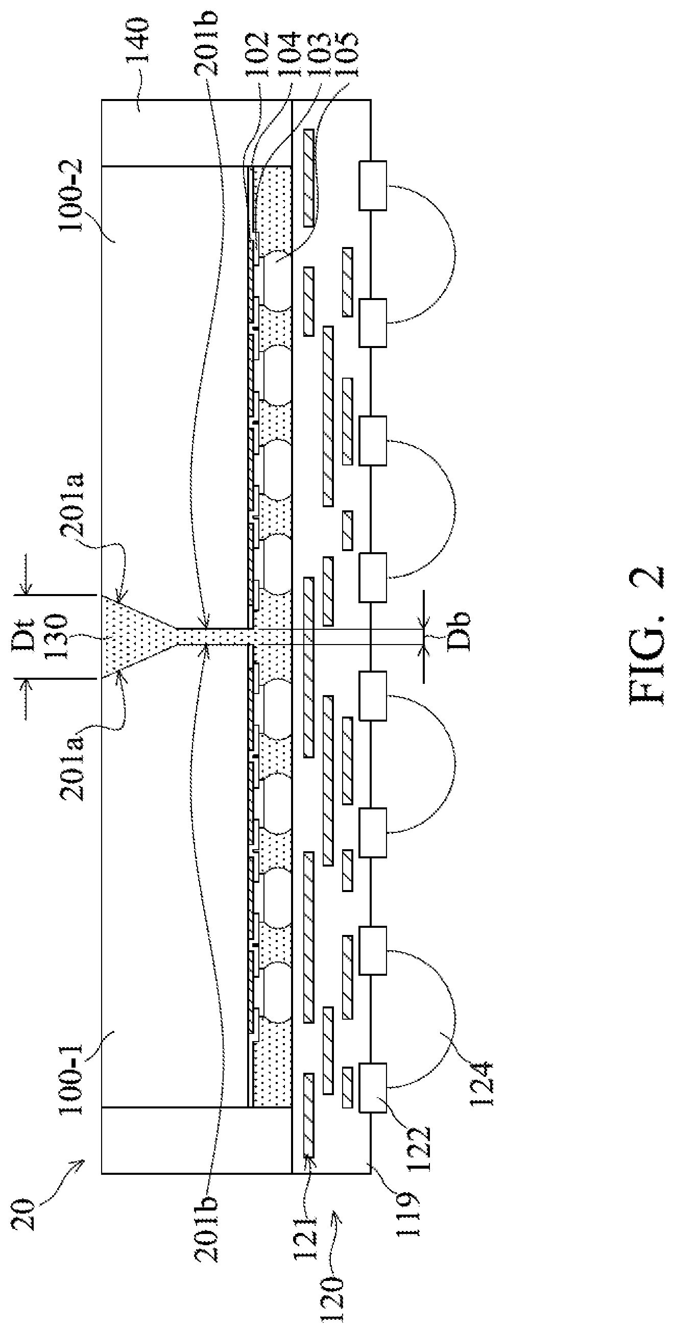 Patent US12308346 Figure 7 – Semiconductor die with tapered sidewall in package