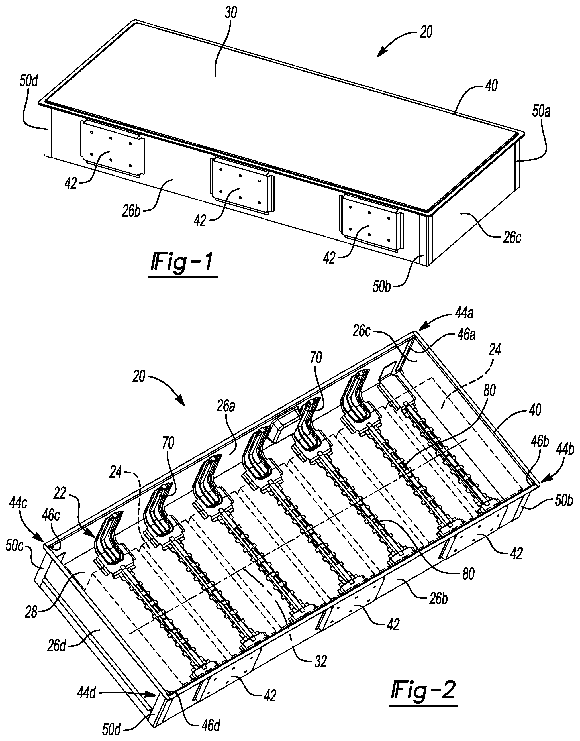Patent US12308456 — Corner shield for electric vehicle battery box — Figure 1
