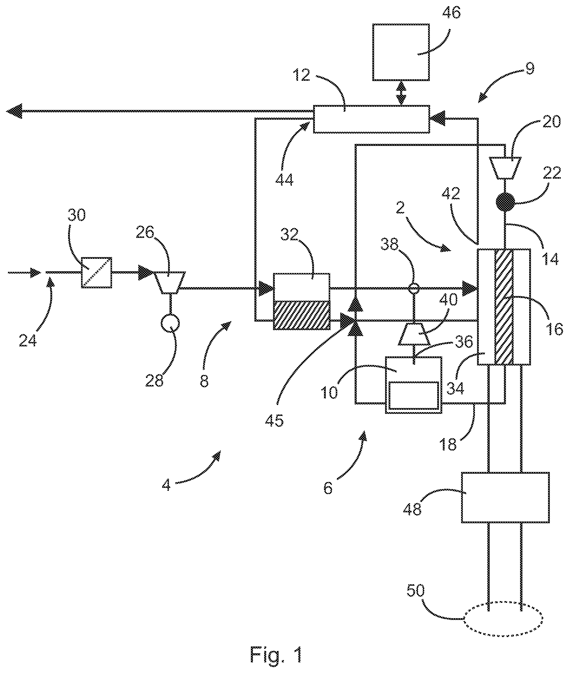 Patent US12308490 — Water-based, combined cooling and humidification system for a fuel cell system — Figure 1