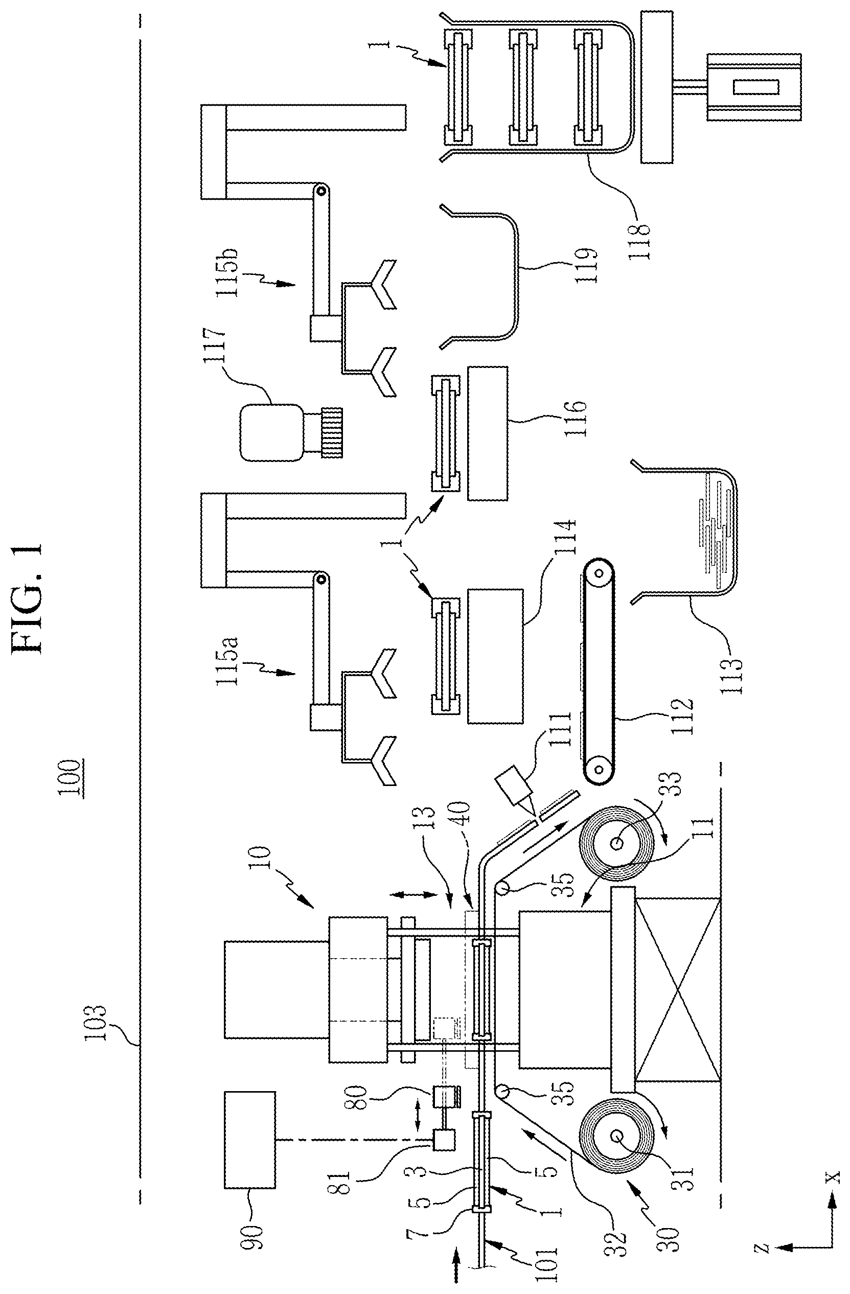 Patent US12308499 — Cutting apparatus and method of manufacturing MEA for fuel cell — Figure 1