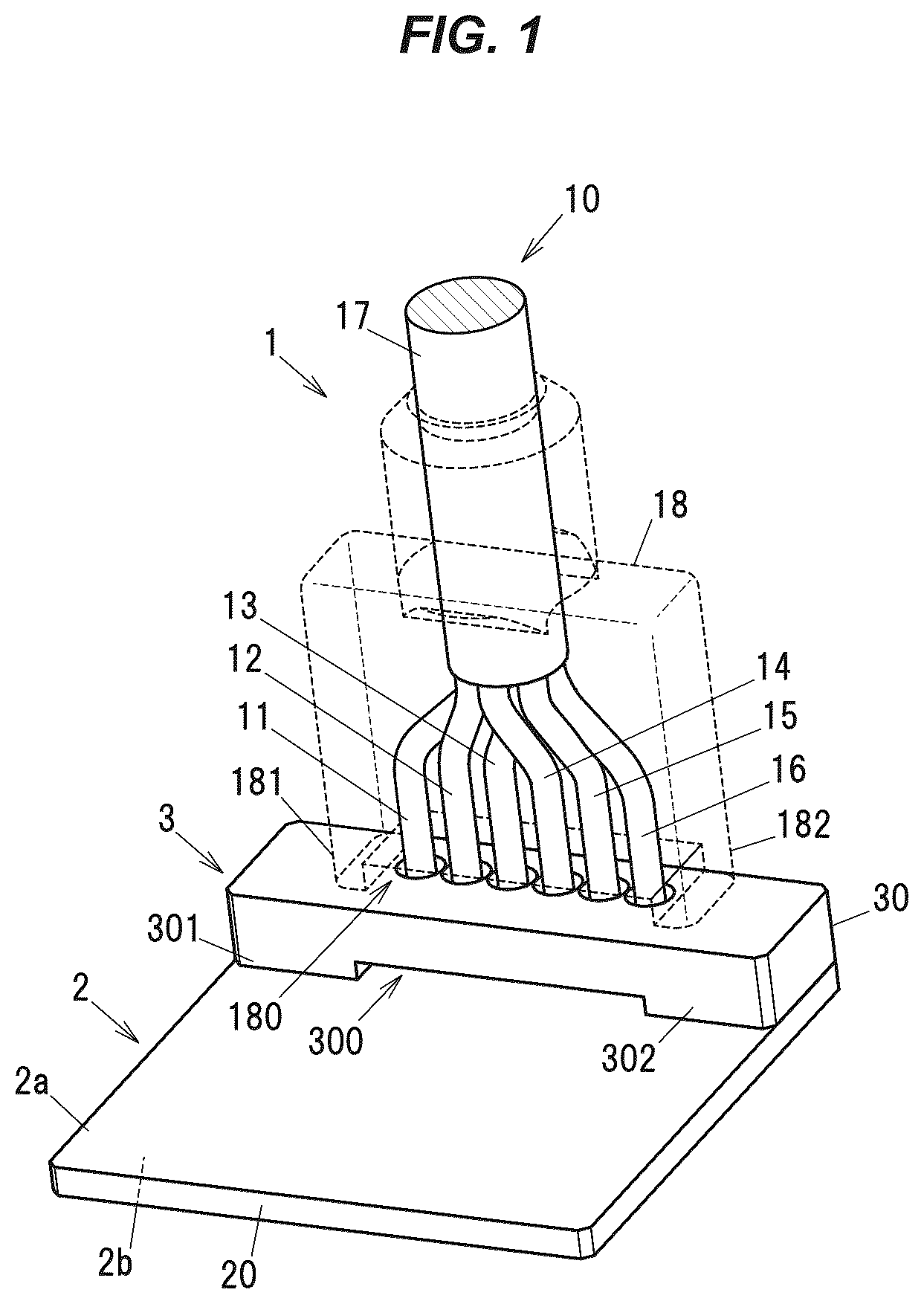 Patent US12308540 — Wire-to-circuit board connection structure and a circuit board-attached cable — Figure 1
