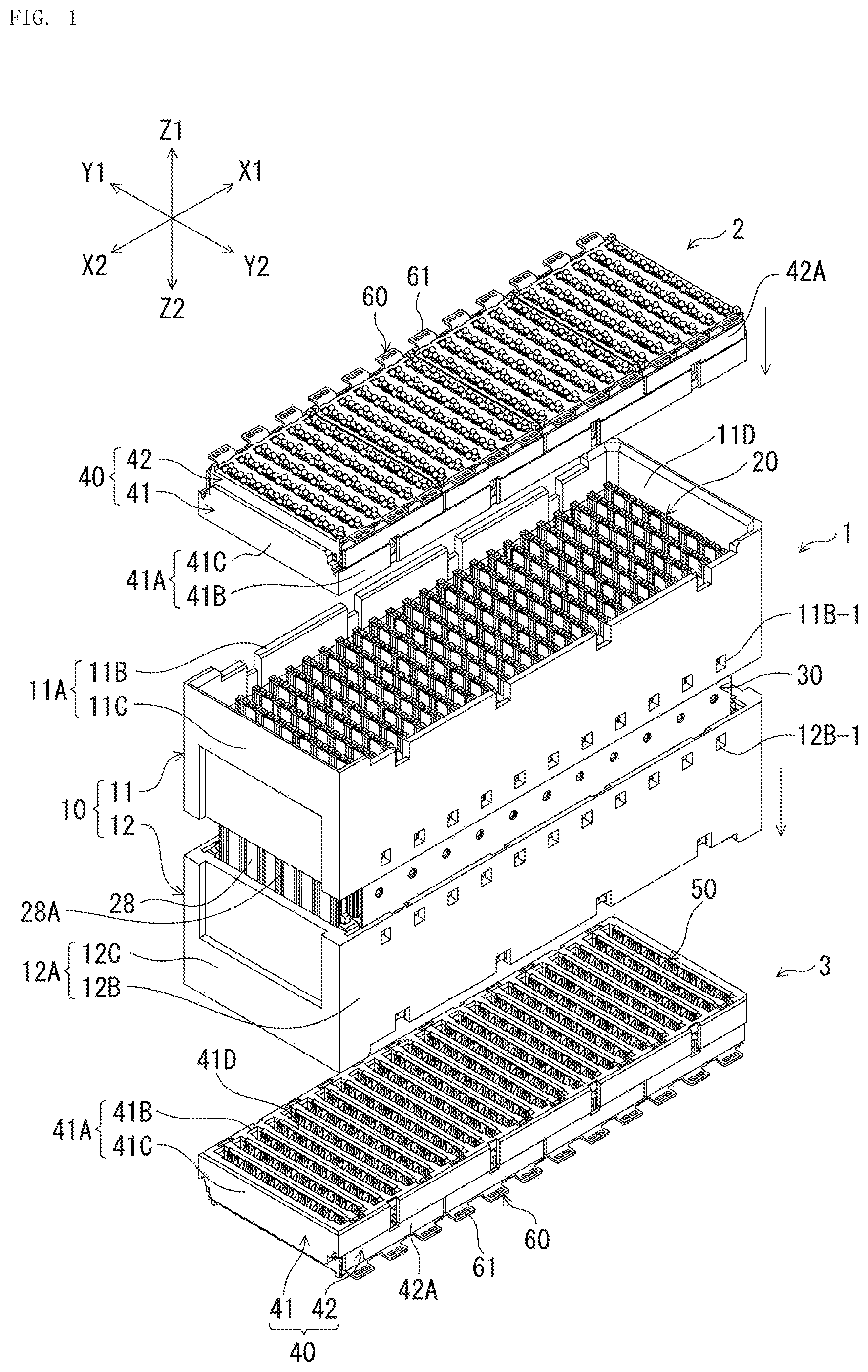 Patent US12308544 — Electrical connector and electrical connector with circuit board — Figure 1