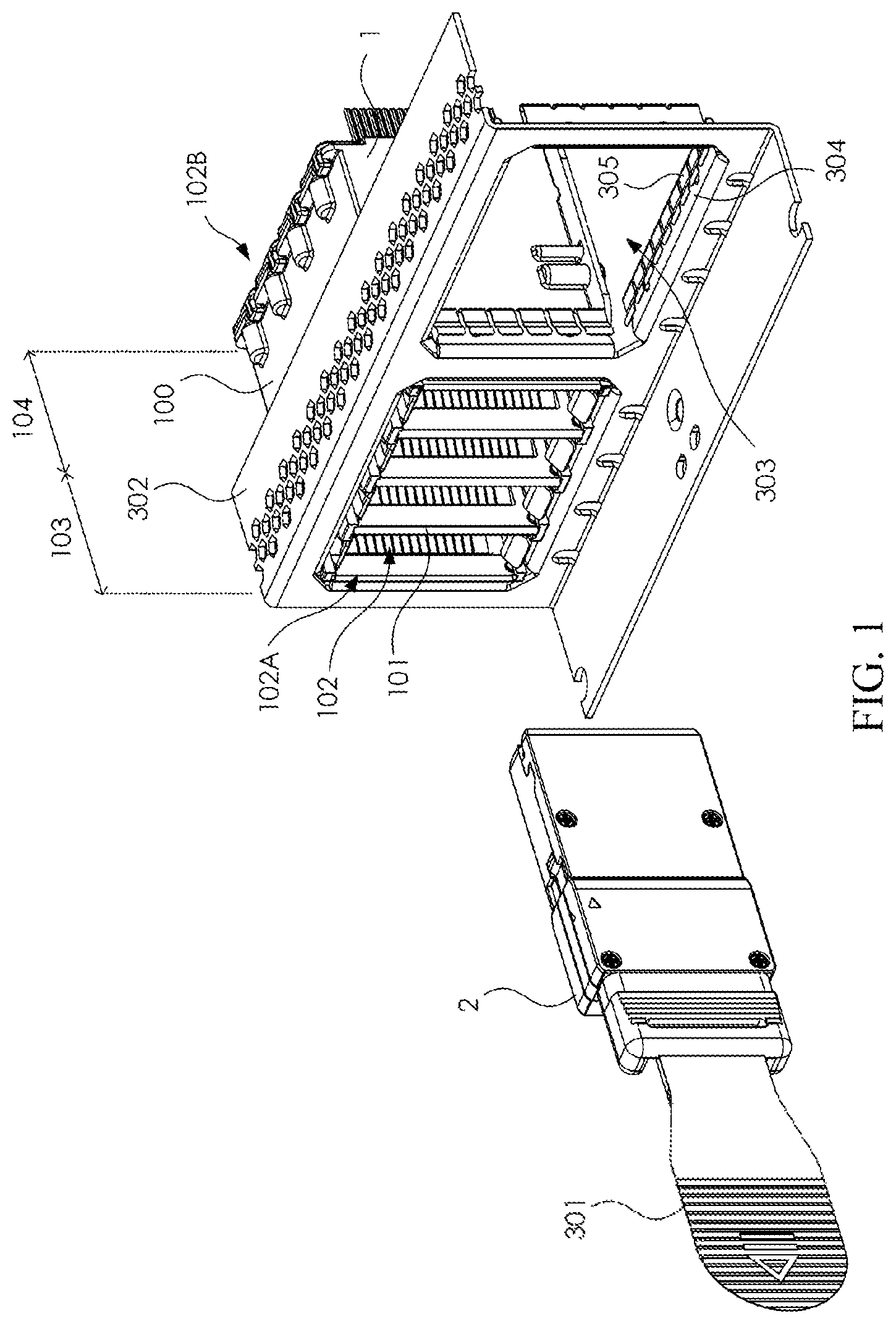 Patent US12308567 — Receptacle module and connector assembly — Figure 1