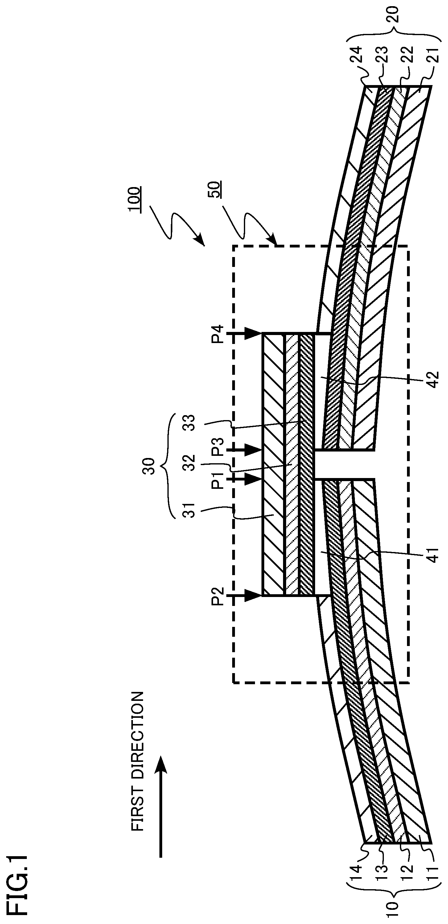 Patent US12308591 — Connection structure of conductive layers, conductive wire, coil and apparatus — Figure 1
