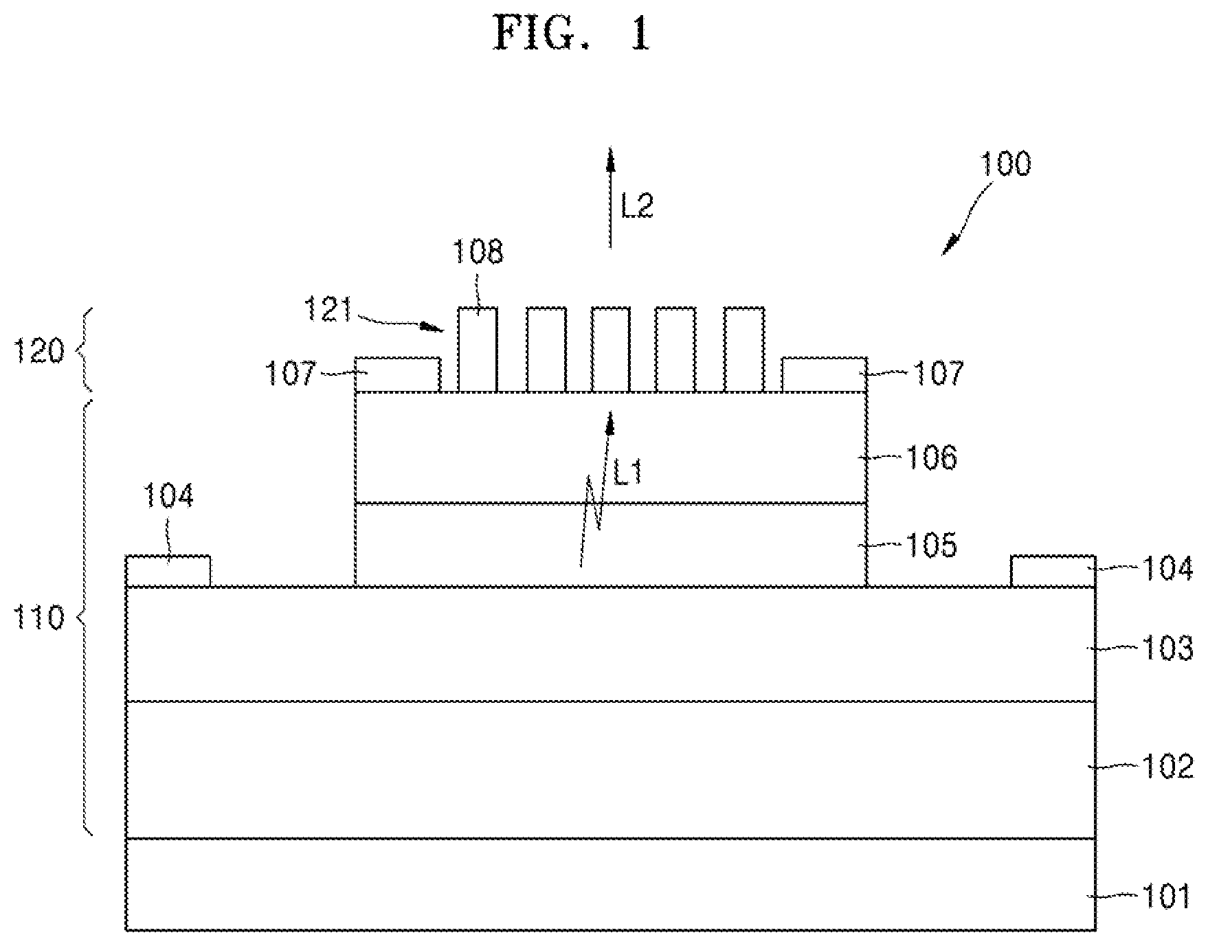 Patent US12308612 — Visible light-emitting semiconductor laser device and method of manufacturing the same — Figure 1