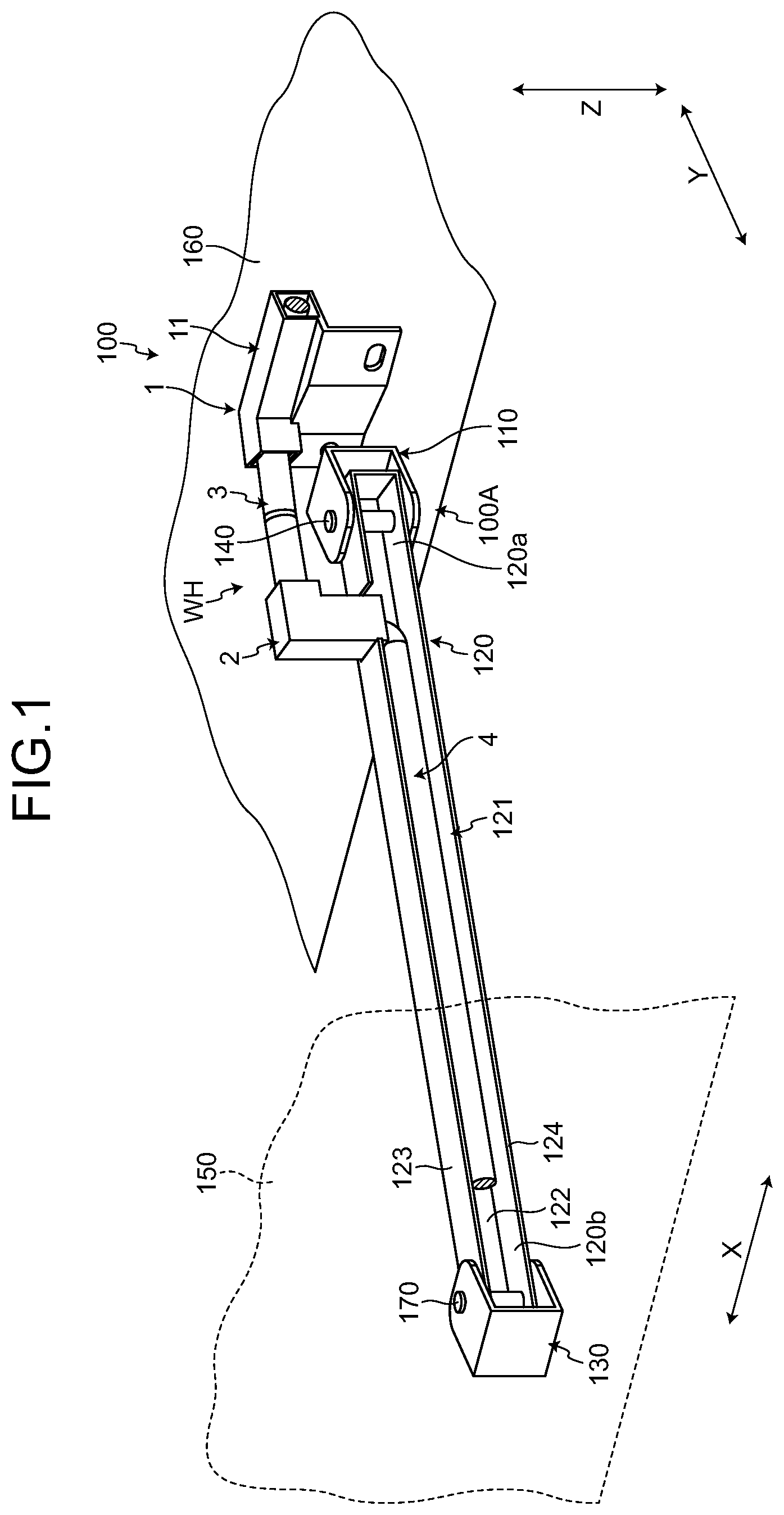 Patent US12308626 — Wire harness having improved followability to a rotational motion of a link mechanism — Figure 1