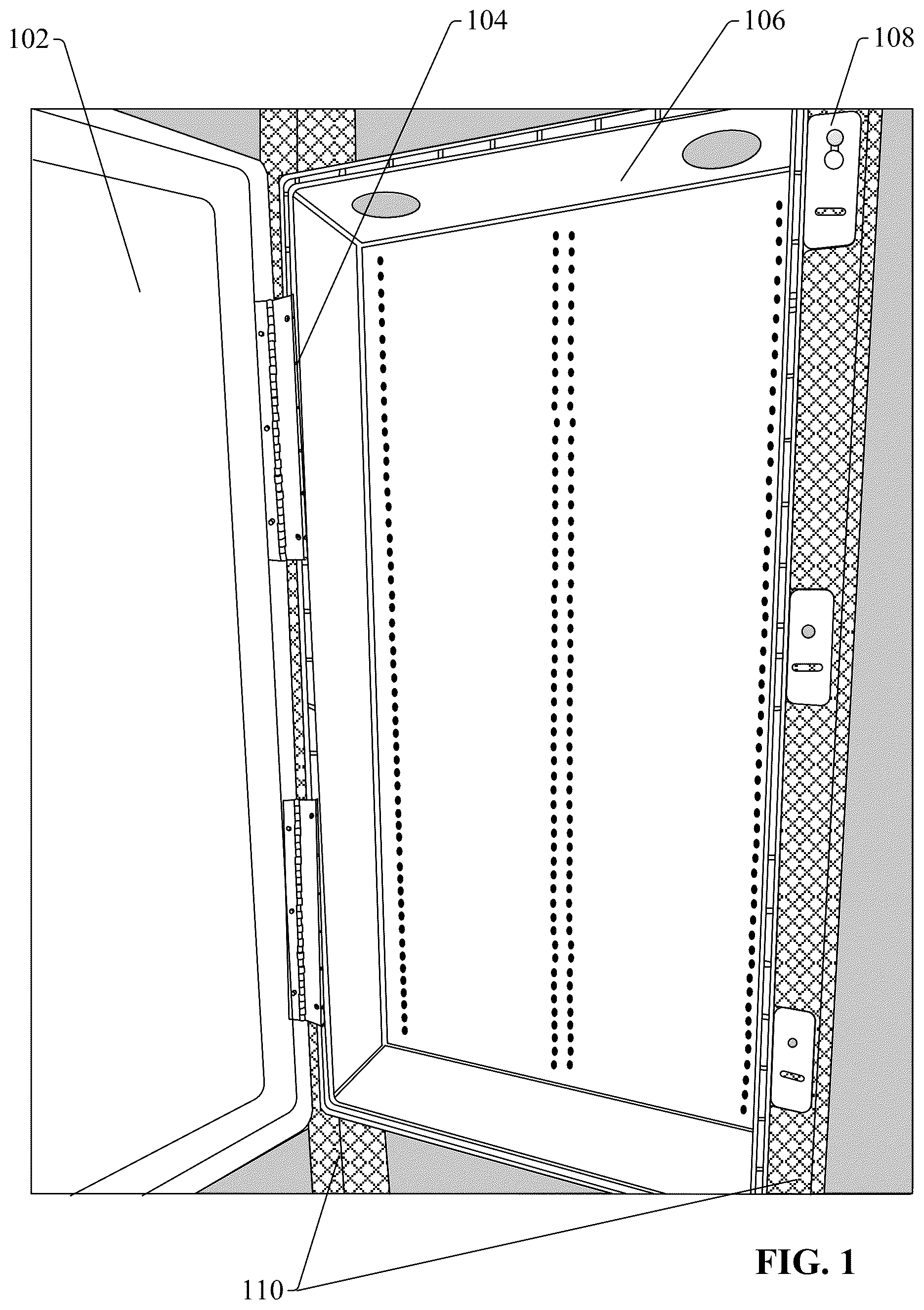 Patent US12308630 Figure 1 – Adjustable insert system for wall-mounted enclosures