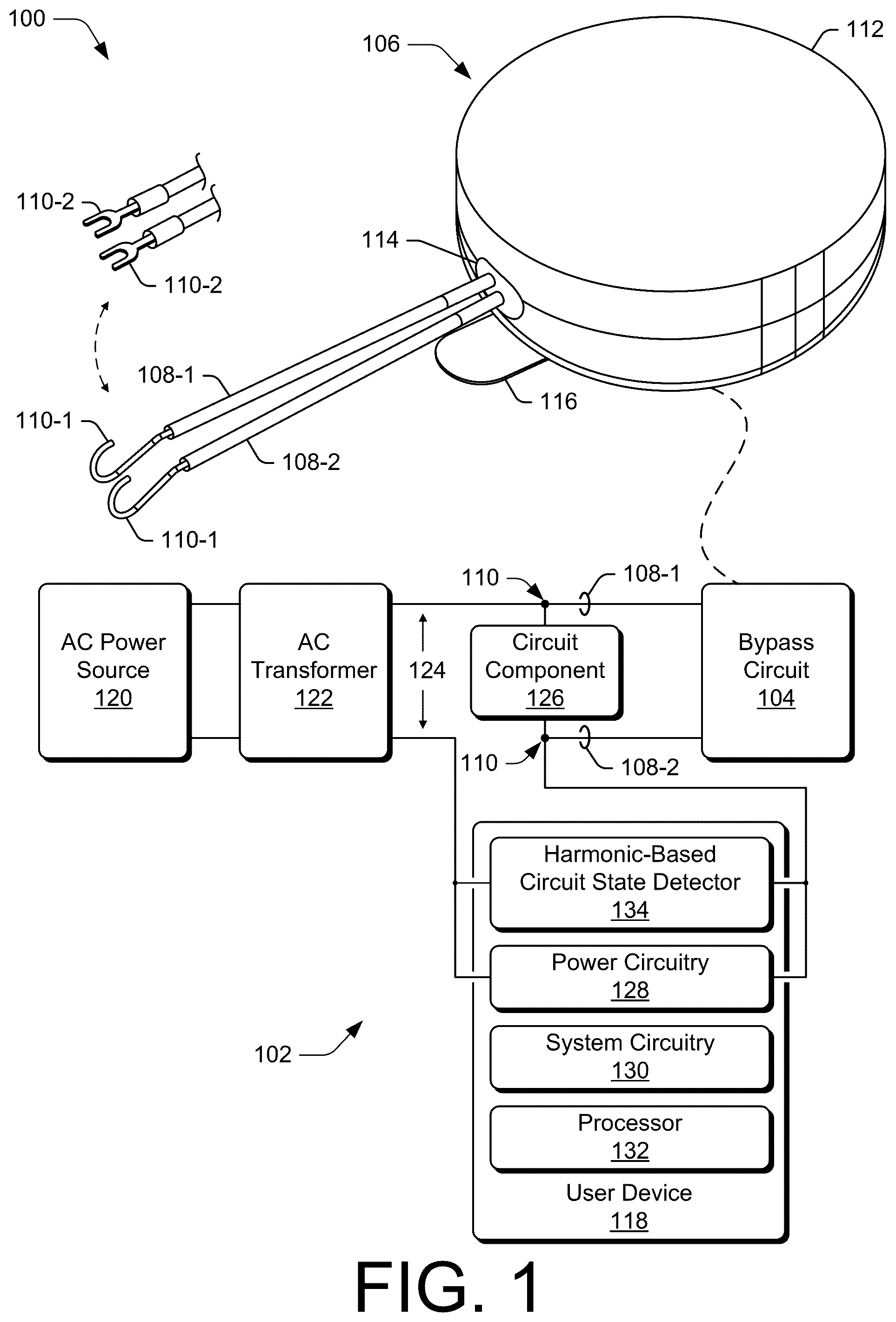 Patent US12308645 — Alternating-current power harmonic-based circuit state detection — Figure 1