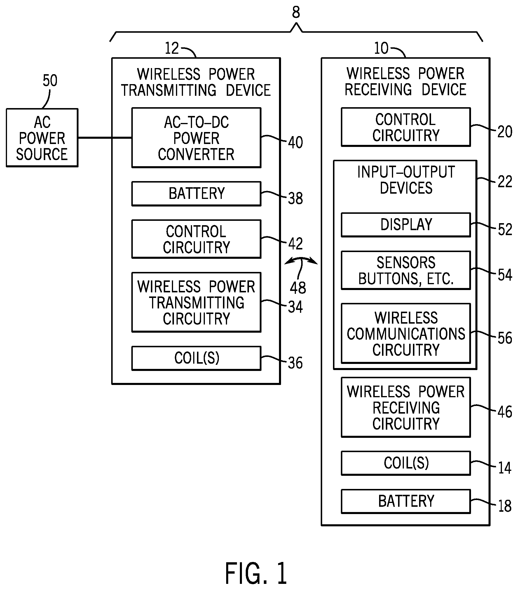 Patent US12308667 Figure 1 – Wireless power transfer system, methods or devices