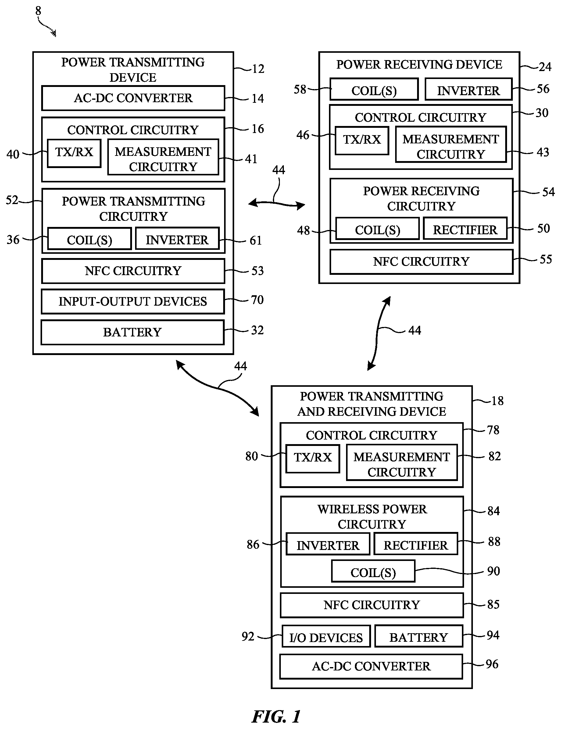 Patent US12308670 Figure 1 – Wireless power system with communications