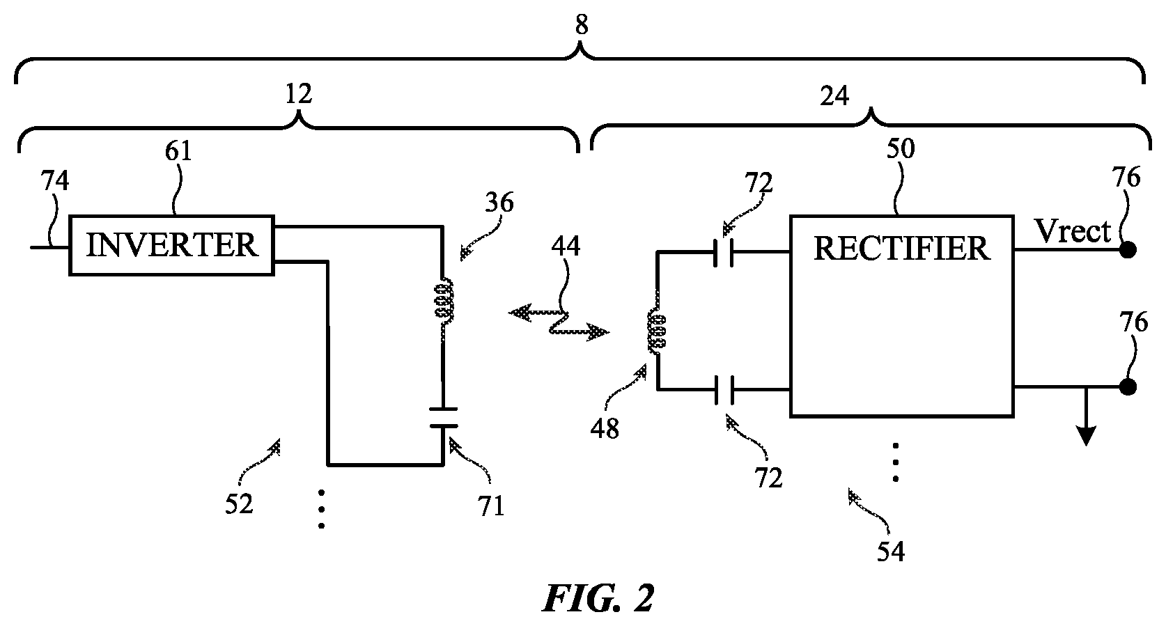 Patent US12308670 Figure 2 – Wireless power system with communications