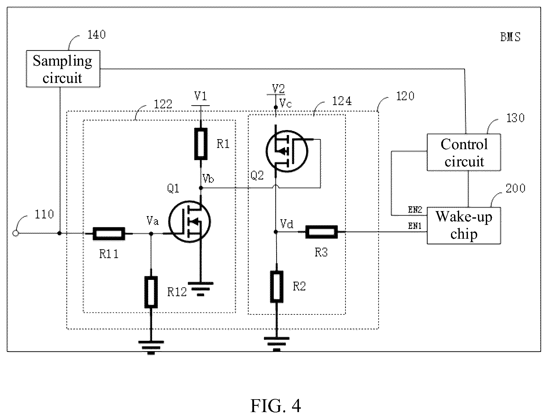 Patent US12308692 Figure 2 – BMS sleep wake-up circuit and method, BMS, and electric device