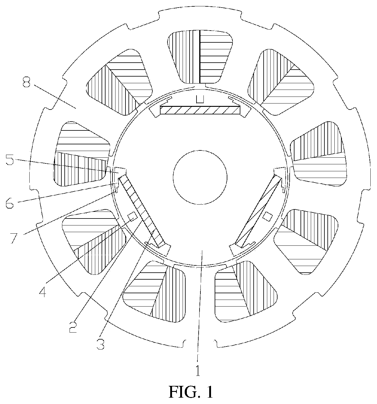 Patent US12308704 Figure 1 – Rotor assembly and alternating-pole motor