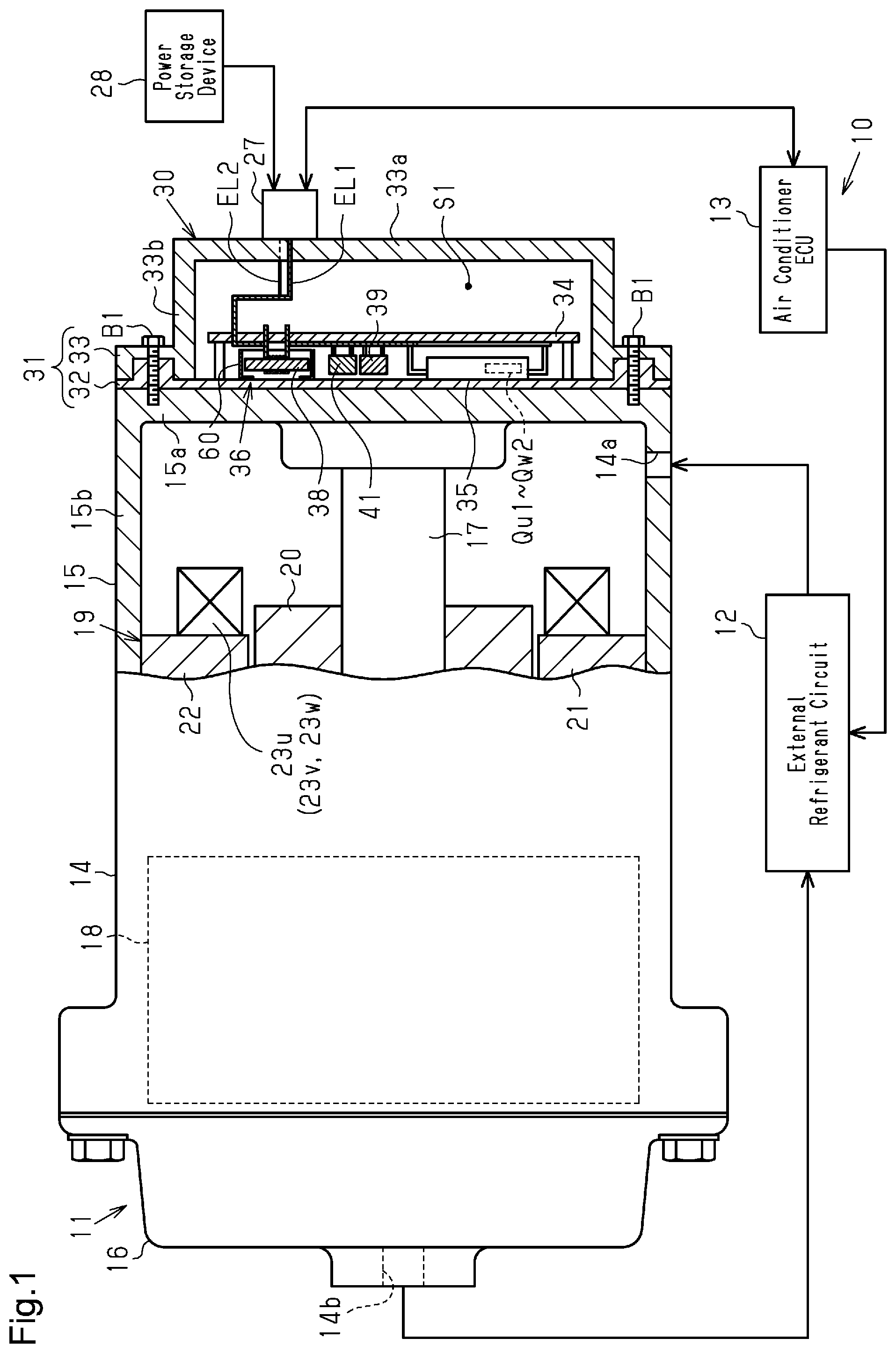 Patent US12308708 — Motor-driven compressor — Figure 1