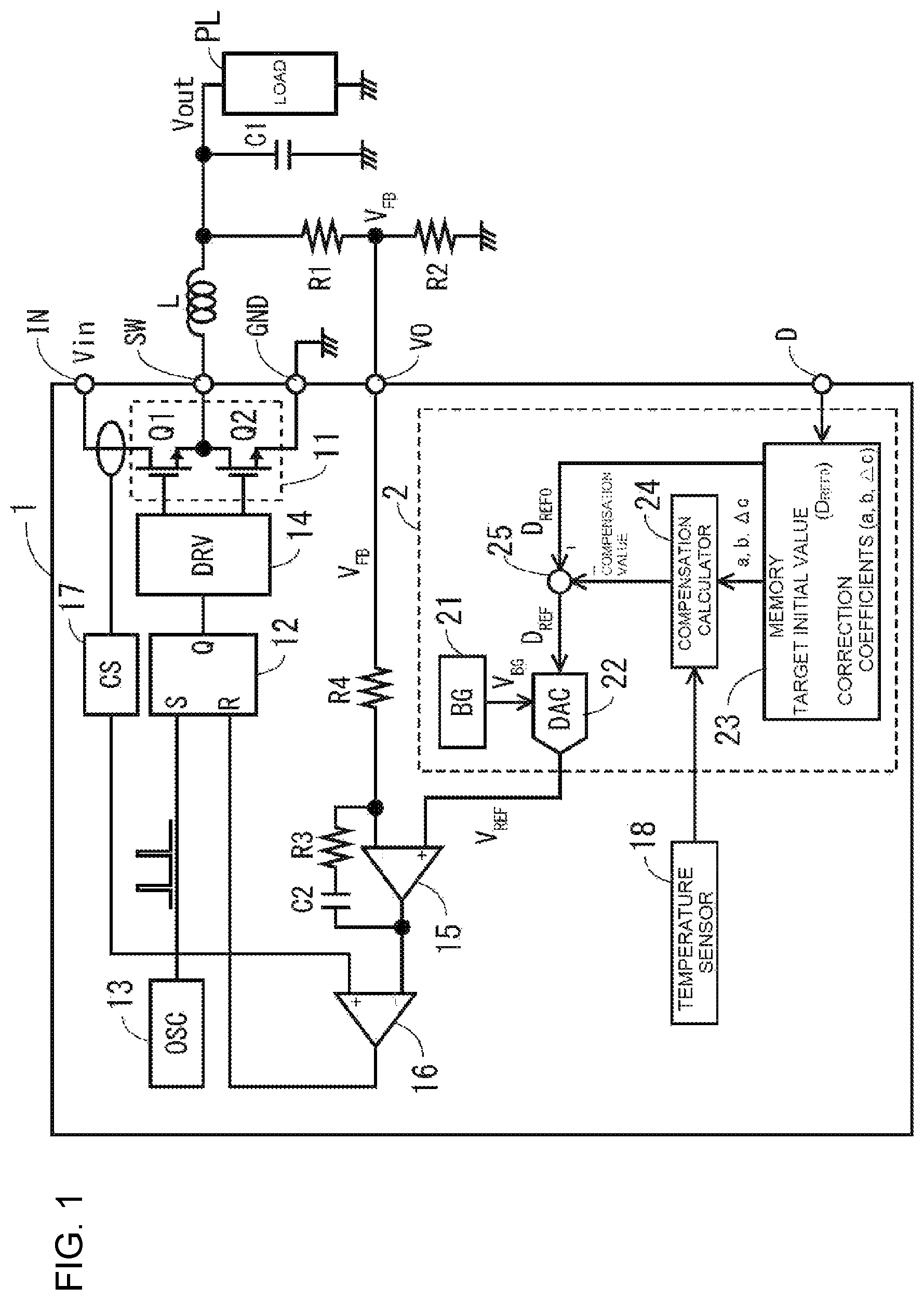 Patent US12308732 — DCDC converter, integrated circuit, and target voltage generation circuit — Figure 1