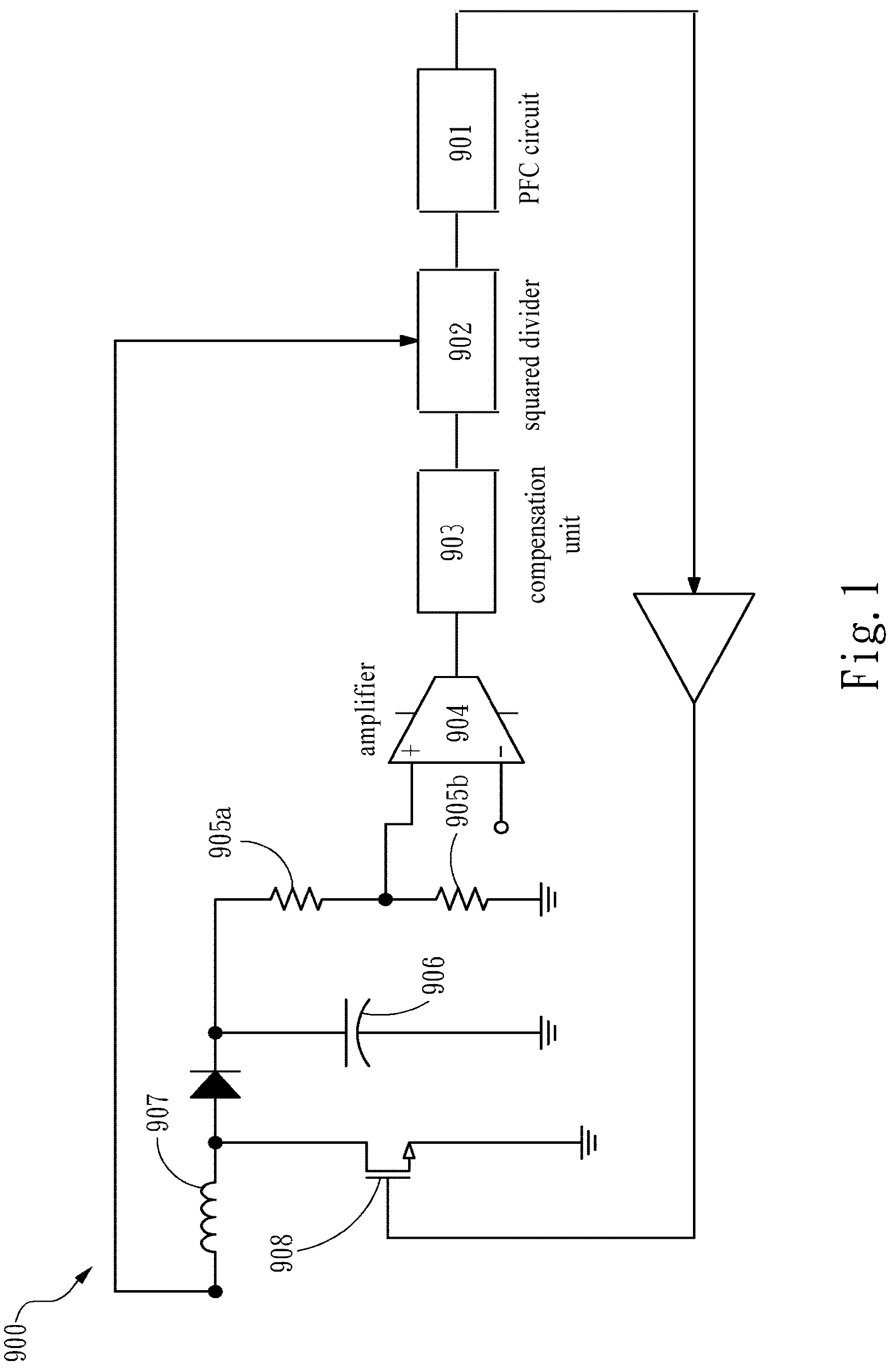 Patent US12308735 Figure 1 – Power factor correction circuit for a boost converter