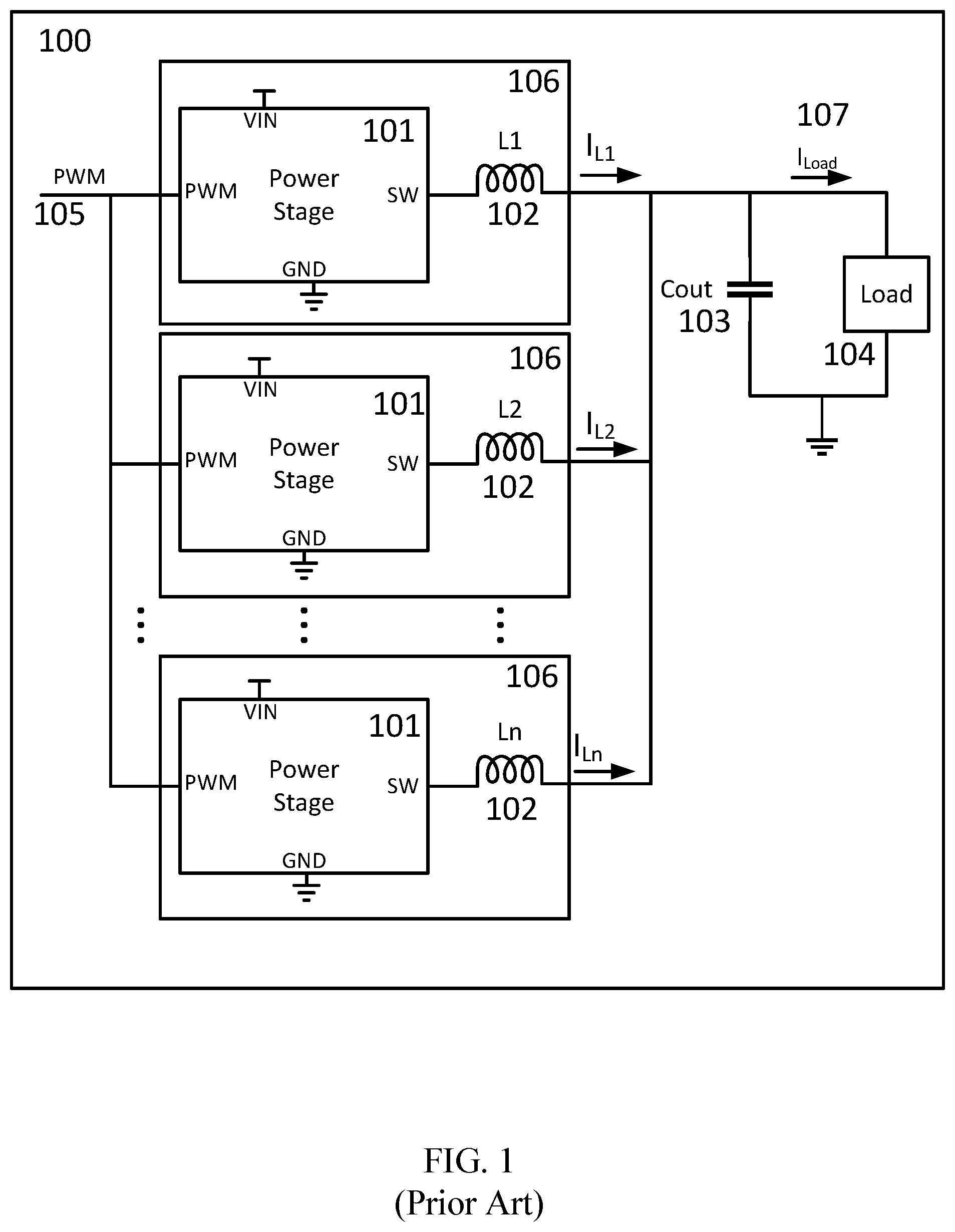 Patent US12308746 Figure 1 – Power stage for multiphase voltage regulator with self-adapted current balancing control