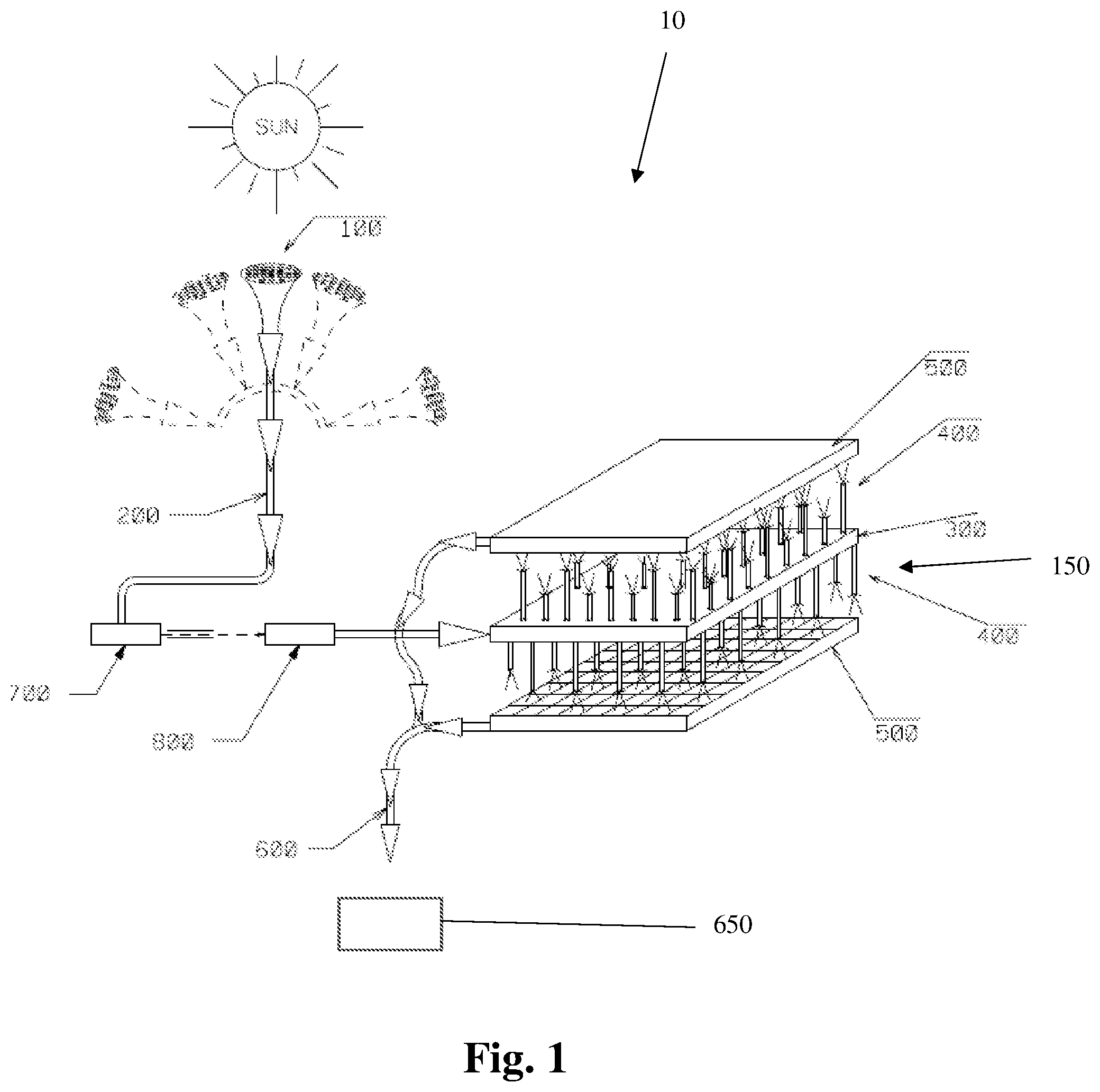 Patent US12308789 — System, apparatus, and method for harnessing energy from the sun without occupying a large surface area — Figure 1