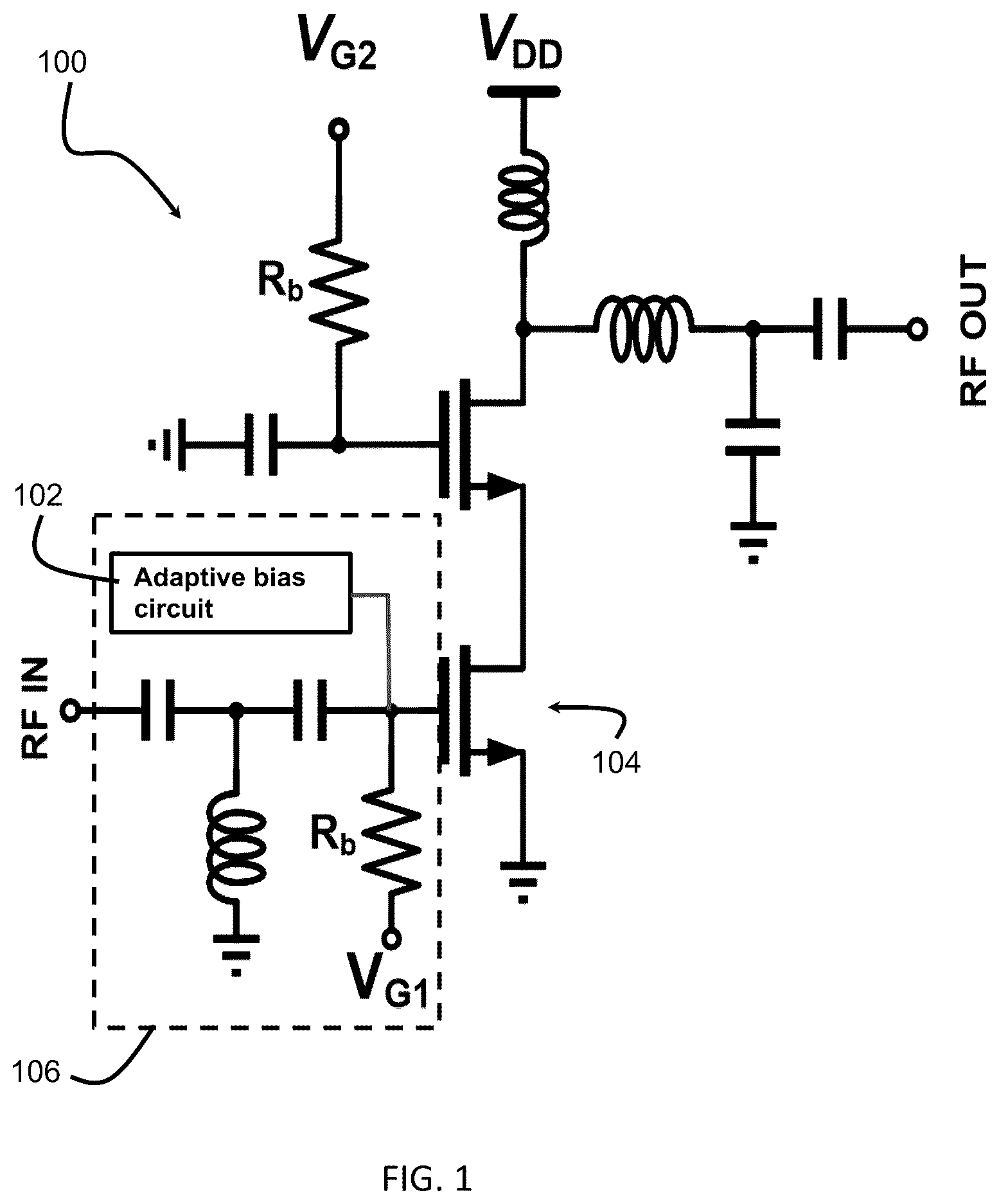 Patent US12308798 Figure 1 – Adaptive bias circuits and methods for CMOS millimeter-wave power amplifiers